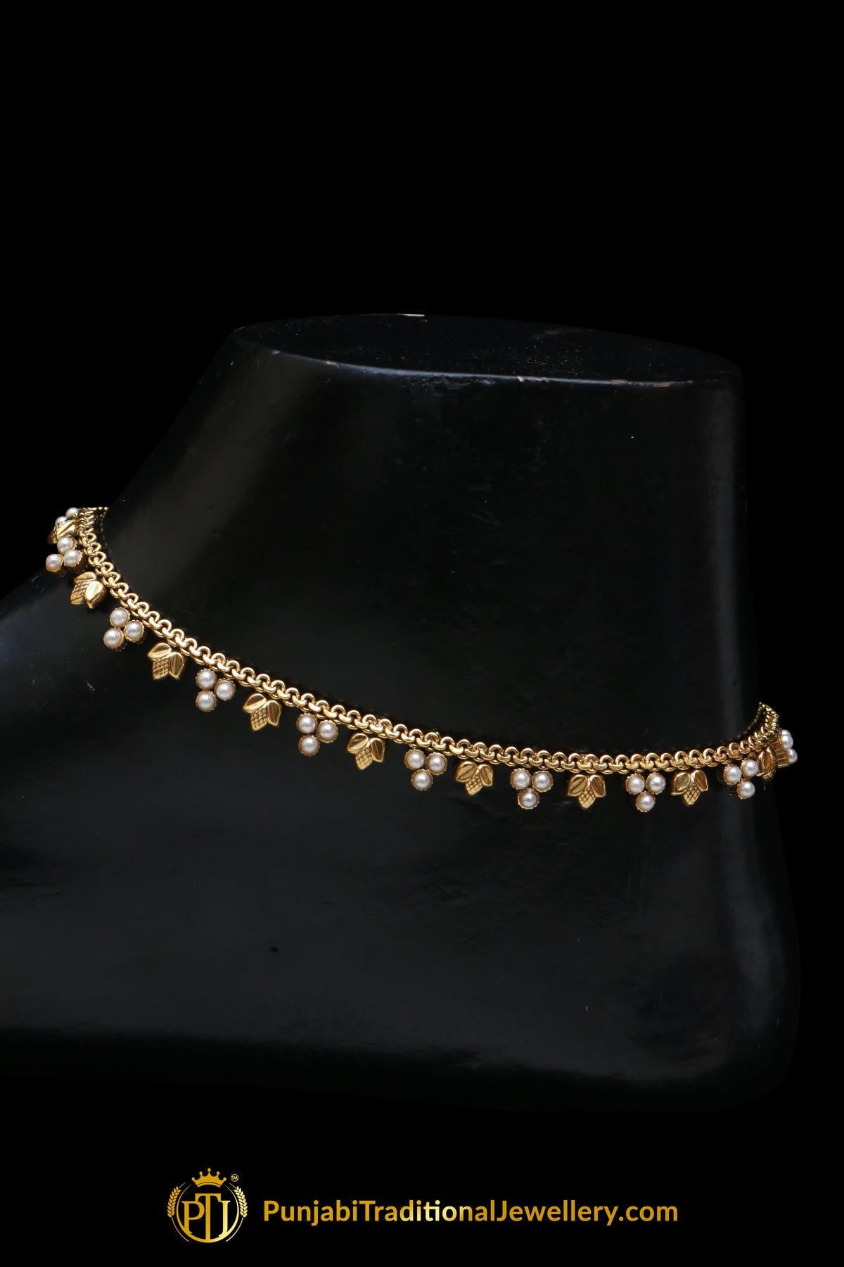 Gold Plated With Pearl Payal By Punjabi Traditional Jewellery