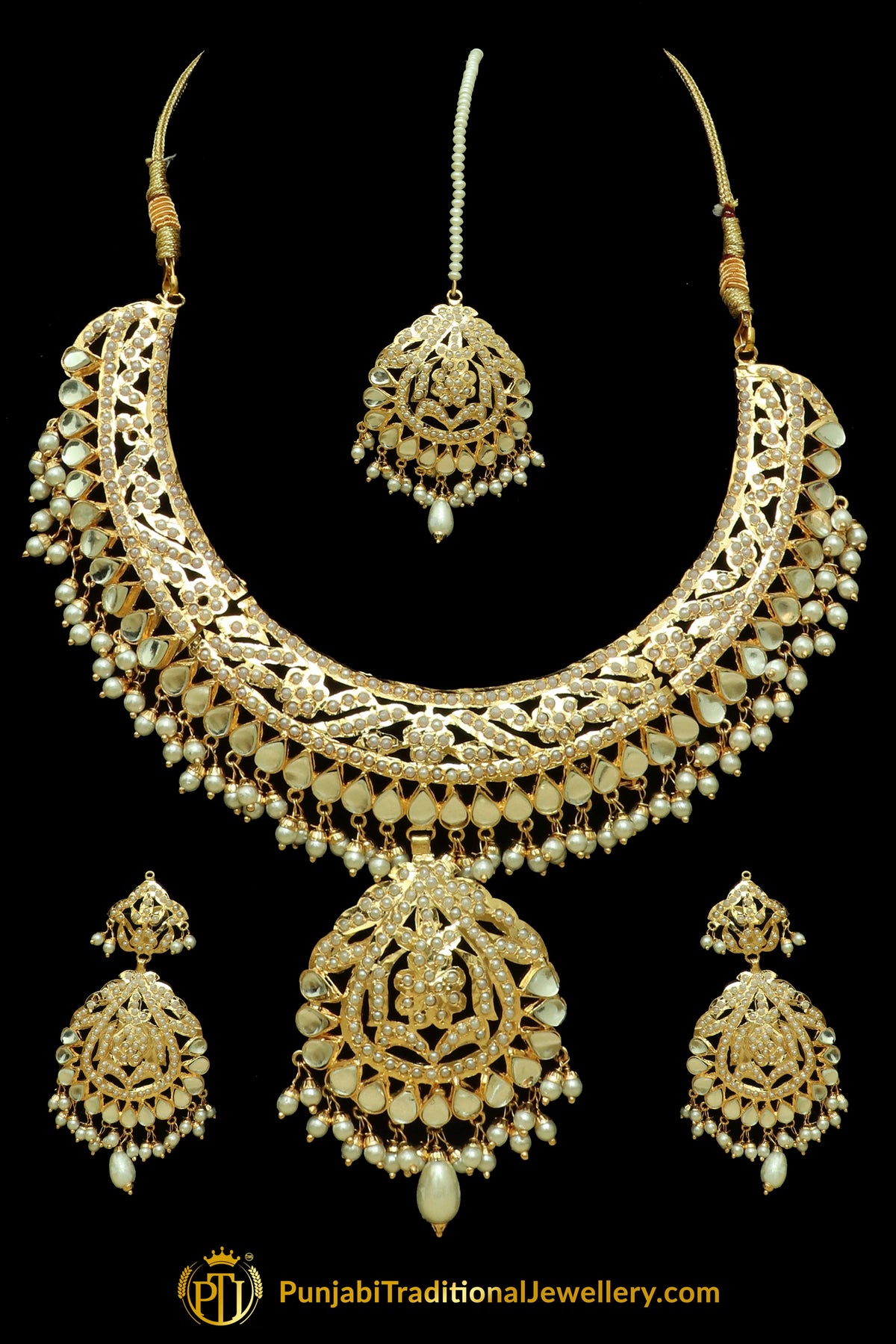 Golden Kundan & Jadau Necklace Set By Punjabi Traditional Jewellery