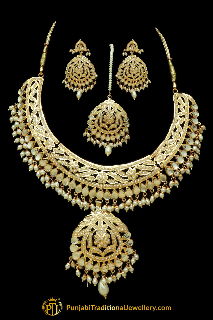 Kundan & Pearl Jadau Necklace Set By Punjabi Traditional Jewellery