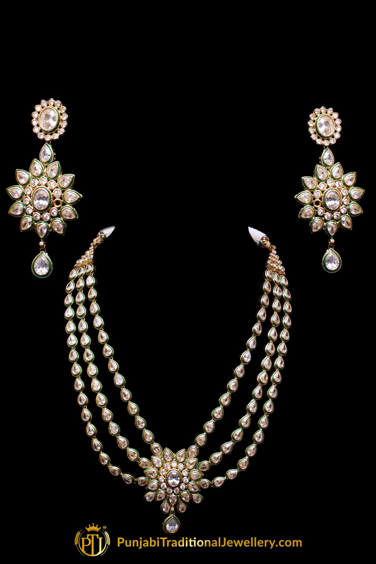Green Red Pearl Kundan Necklace Set By Punjabi Traditional Jewellery
