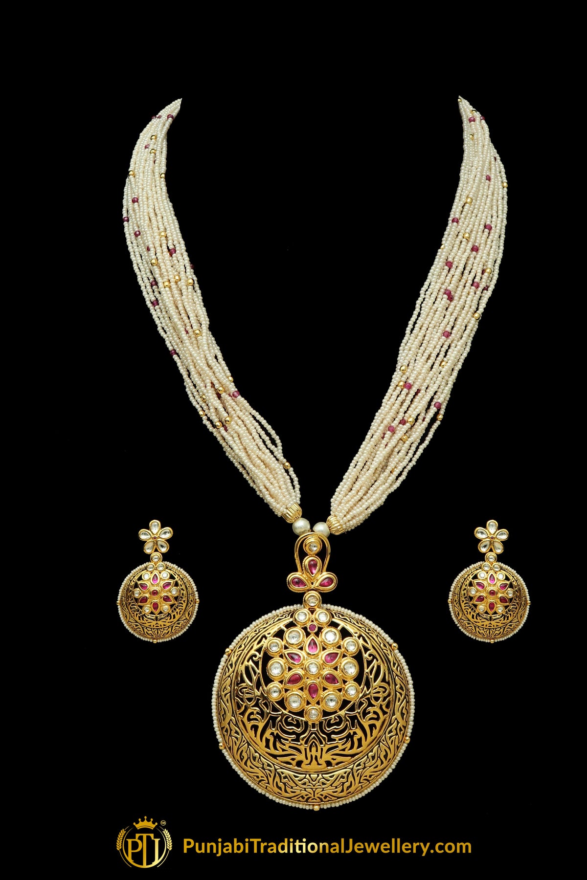 Rani Kundan Antique Matt Gold Necklace Set By Punjabi Taditional Jewellery
