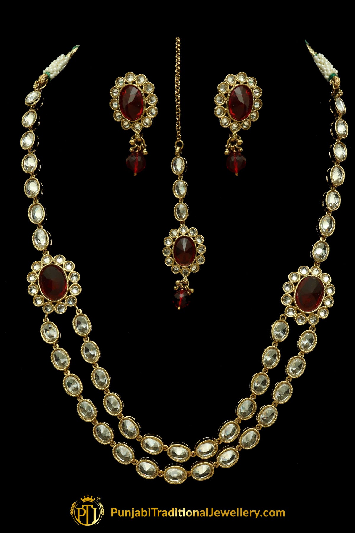 Red Polki Necklace Set By Punjabi Traditional Jewellery