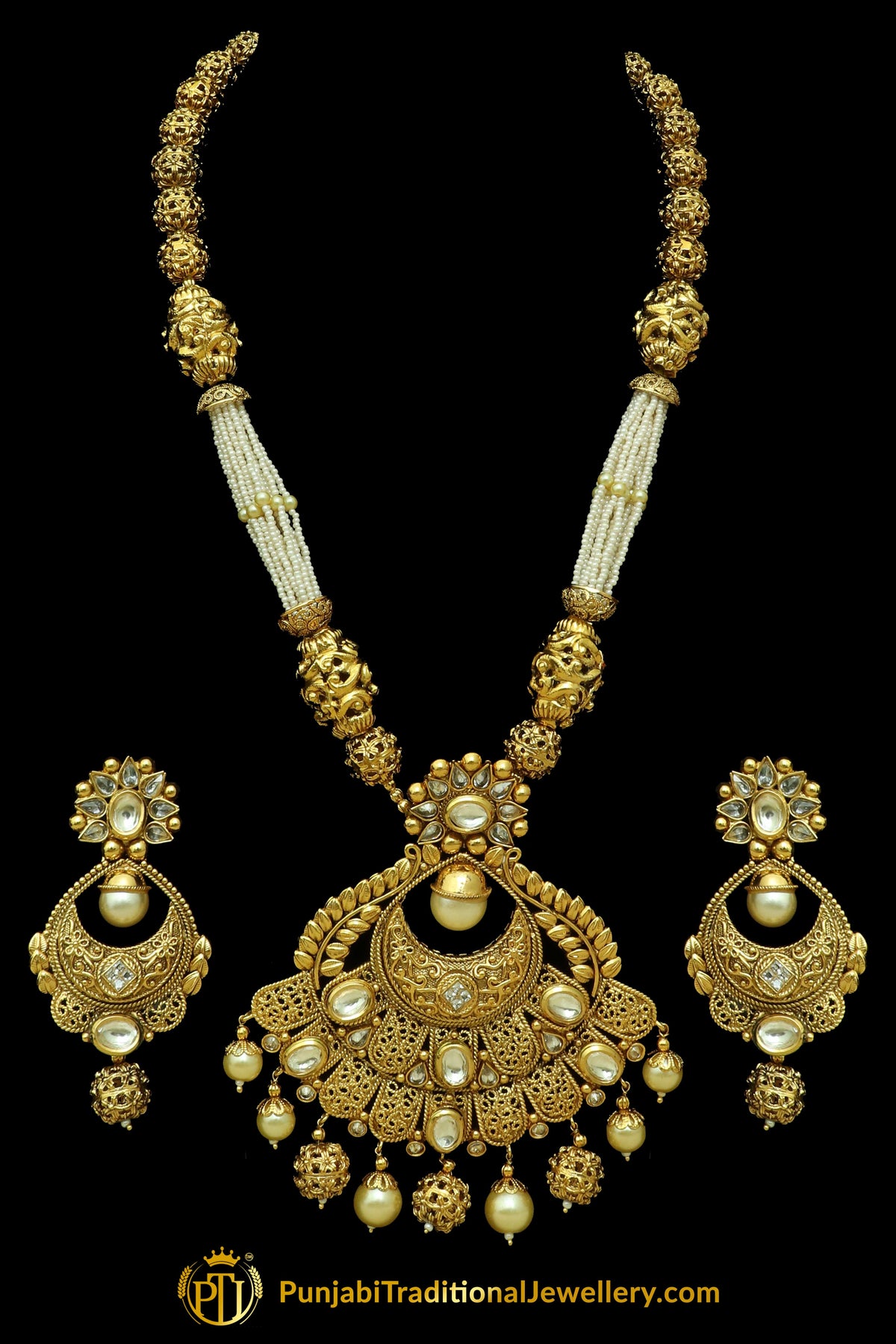 Golden Jodha Necklace Set By Punjabi Traditional Jewellery