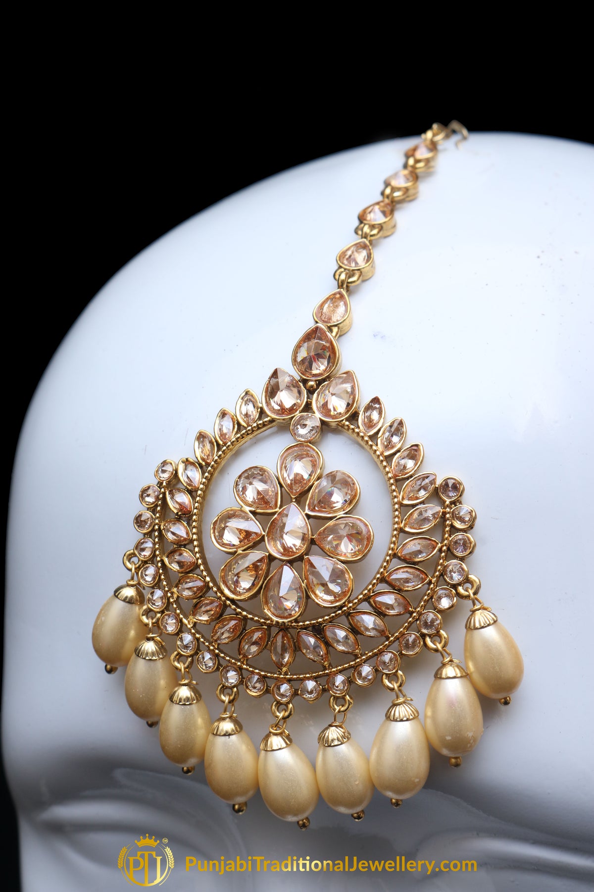 Champagne Stone Earring Tikka Set By Punjabi Traditional Jewellery