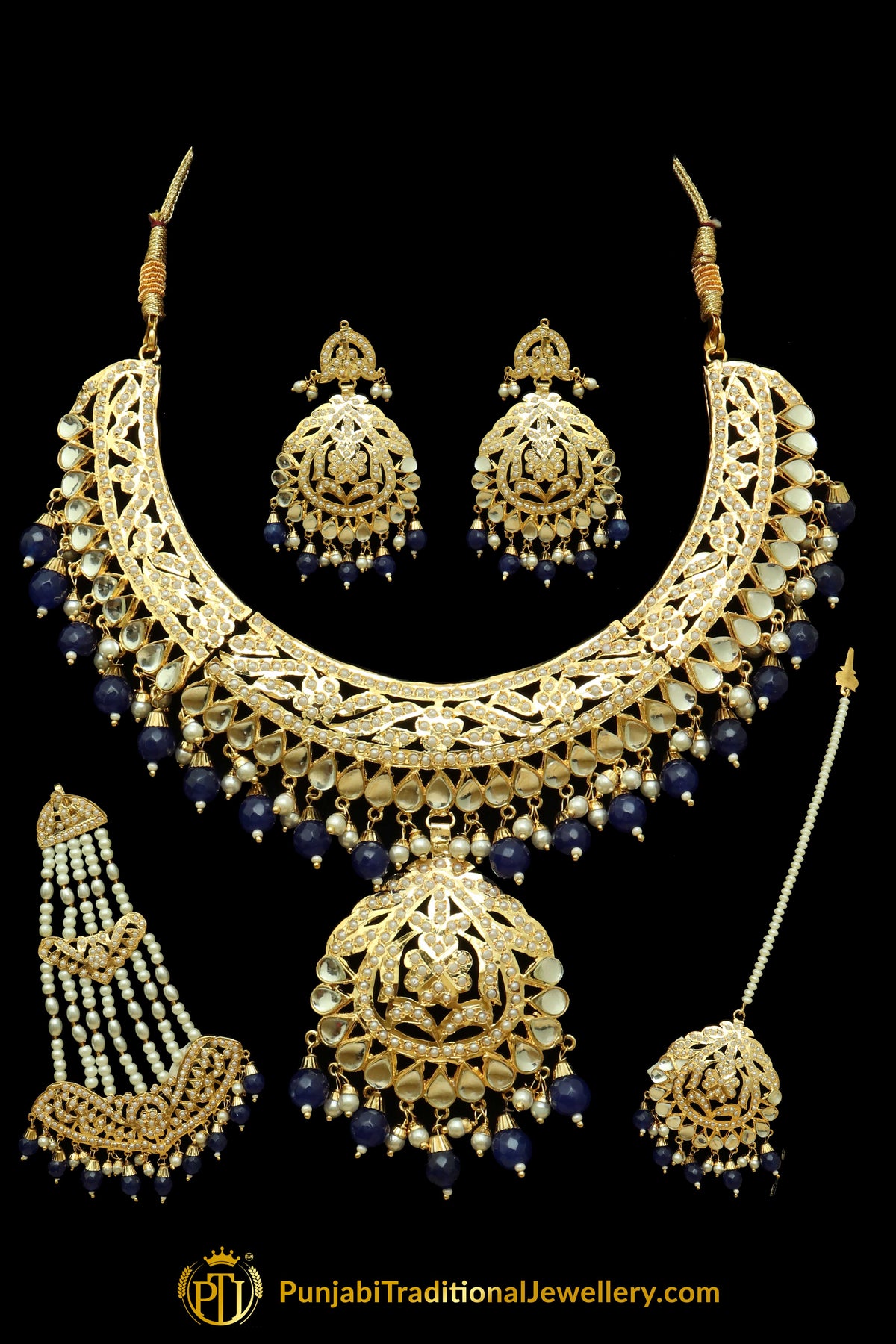 Blue Jadau & Kundan Necklace Set By Punjabi Traditional Jewellery