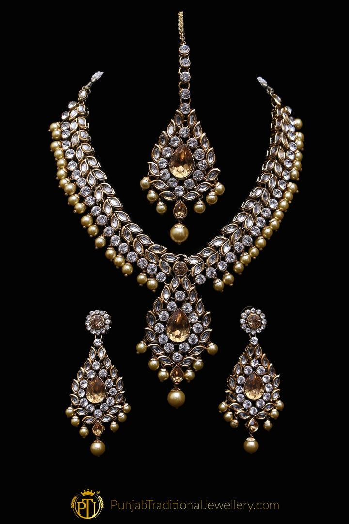 White & Golden Kundan Necklace Set By Punjabi Traditional Jewellery