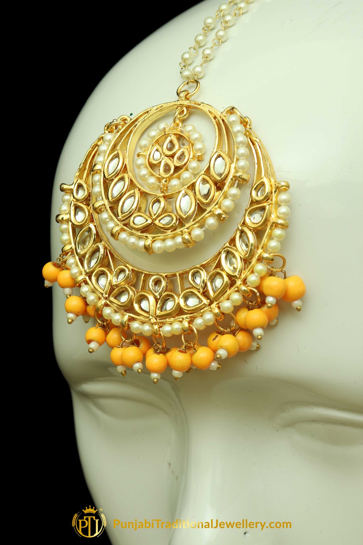 Orange Kundan Earring Tikka Set By Punjabi Traditional Jewellery