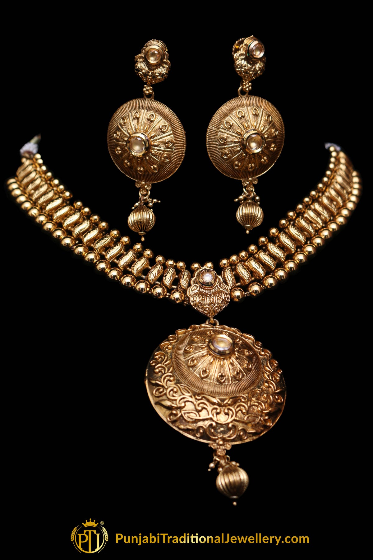 Lihaaz Antique Gold Necklace Set By Punjabi Traditional Jewellery