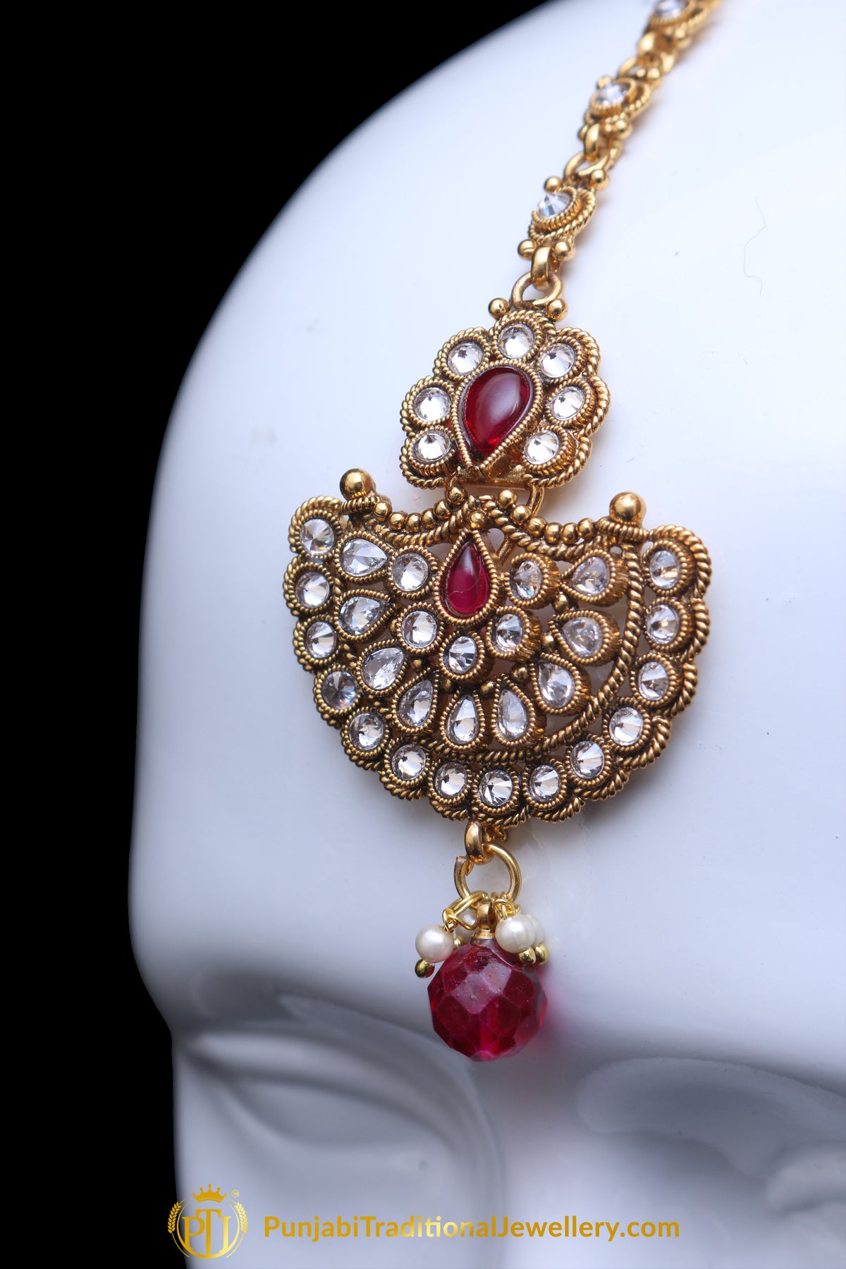 Red Polki Earring Tikka Set By Punjabi Traditional Jewellery