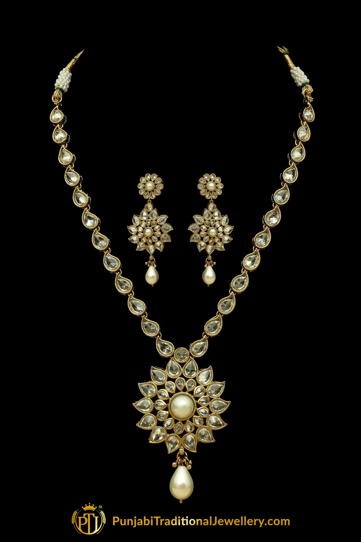 Polki Pearl Necklace Set By Punjabi Traditional Jewellery