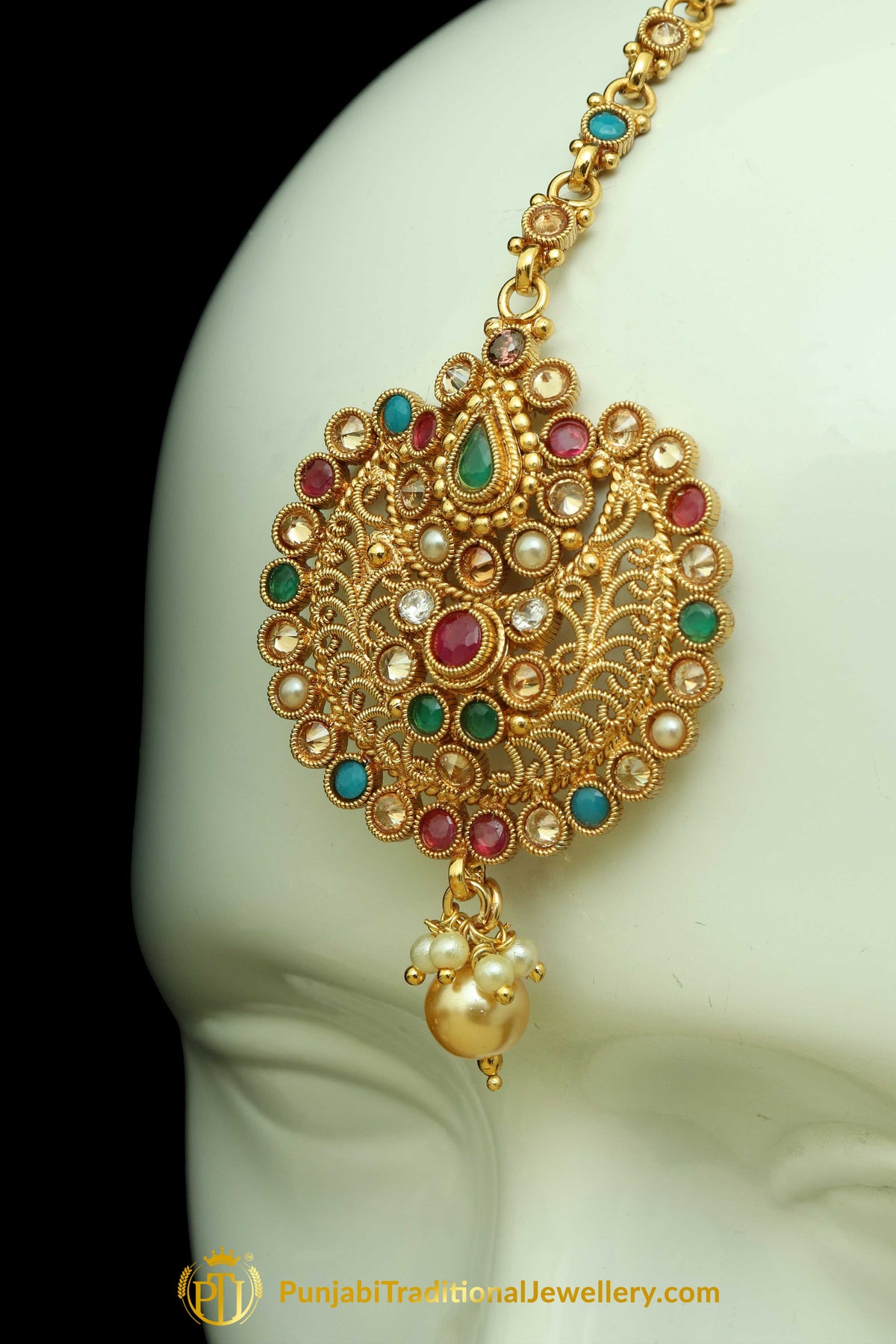 Multi Polki Earrings Tikka Set By Punjabi Traditional Jewellery