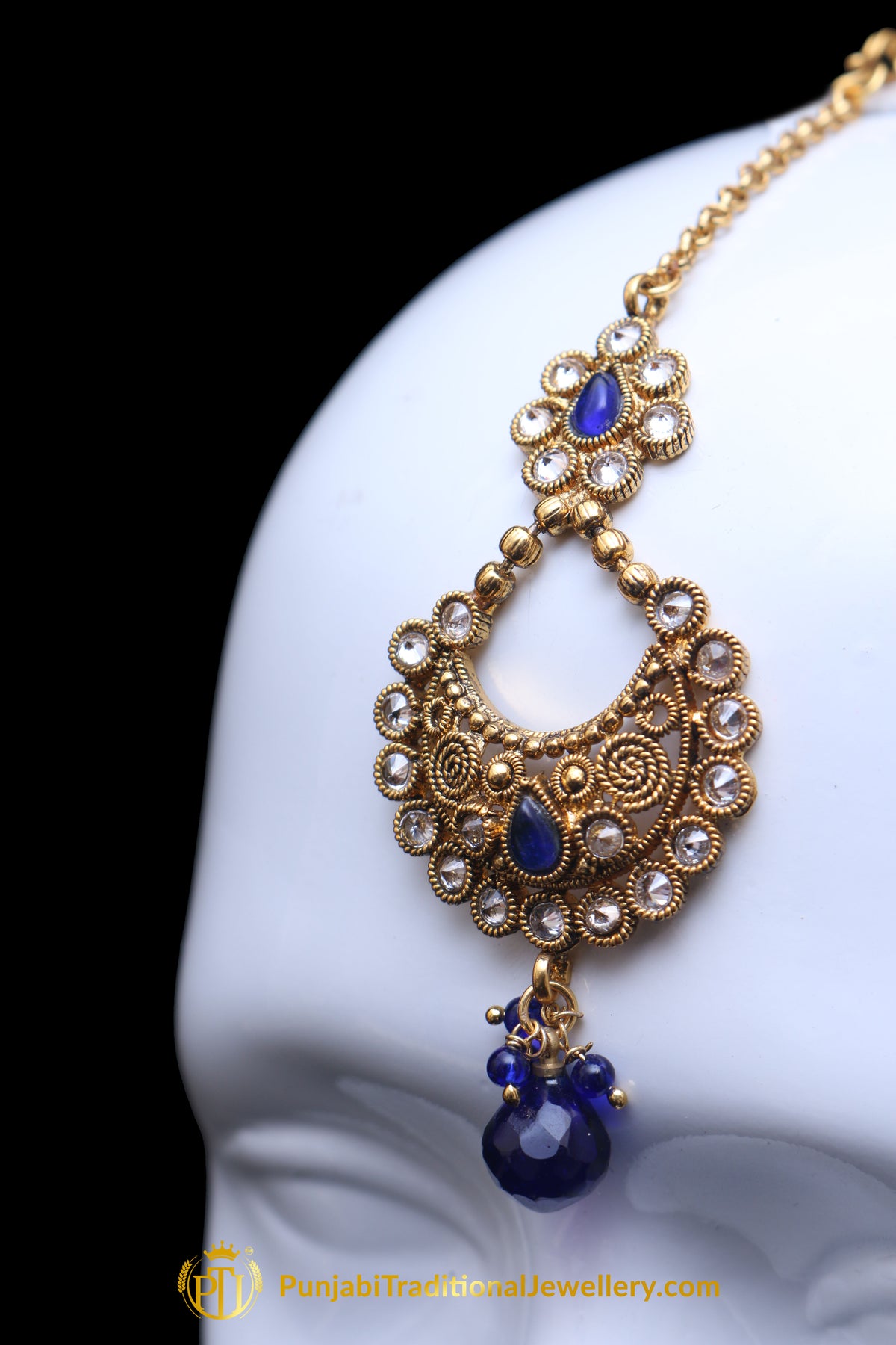 Blue Polki Earrings Tikka Set By Punjabi Traditional Jewellery