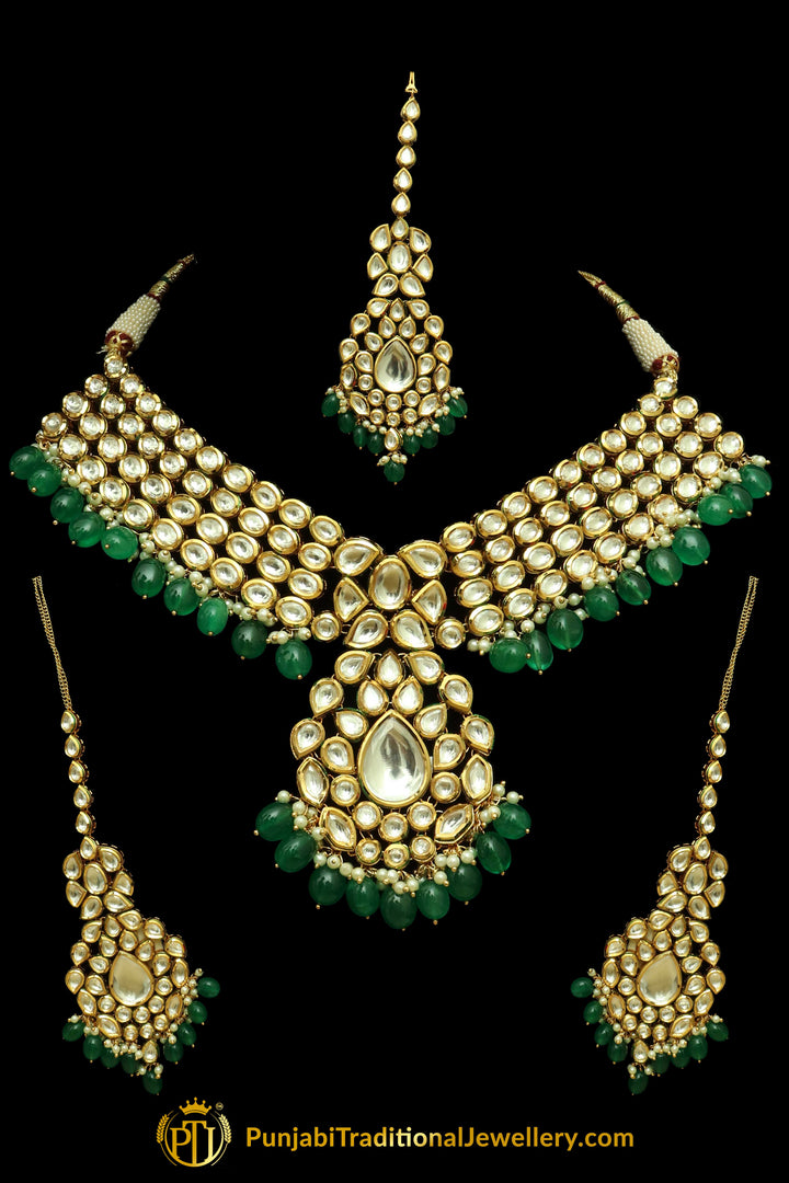 Green Kundan Necklace Set By Punjabi Traditional Jewellery