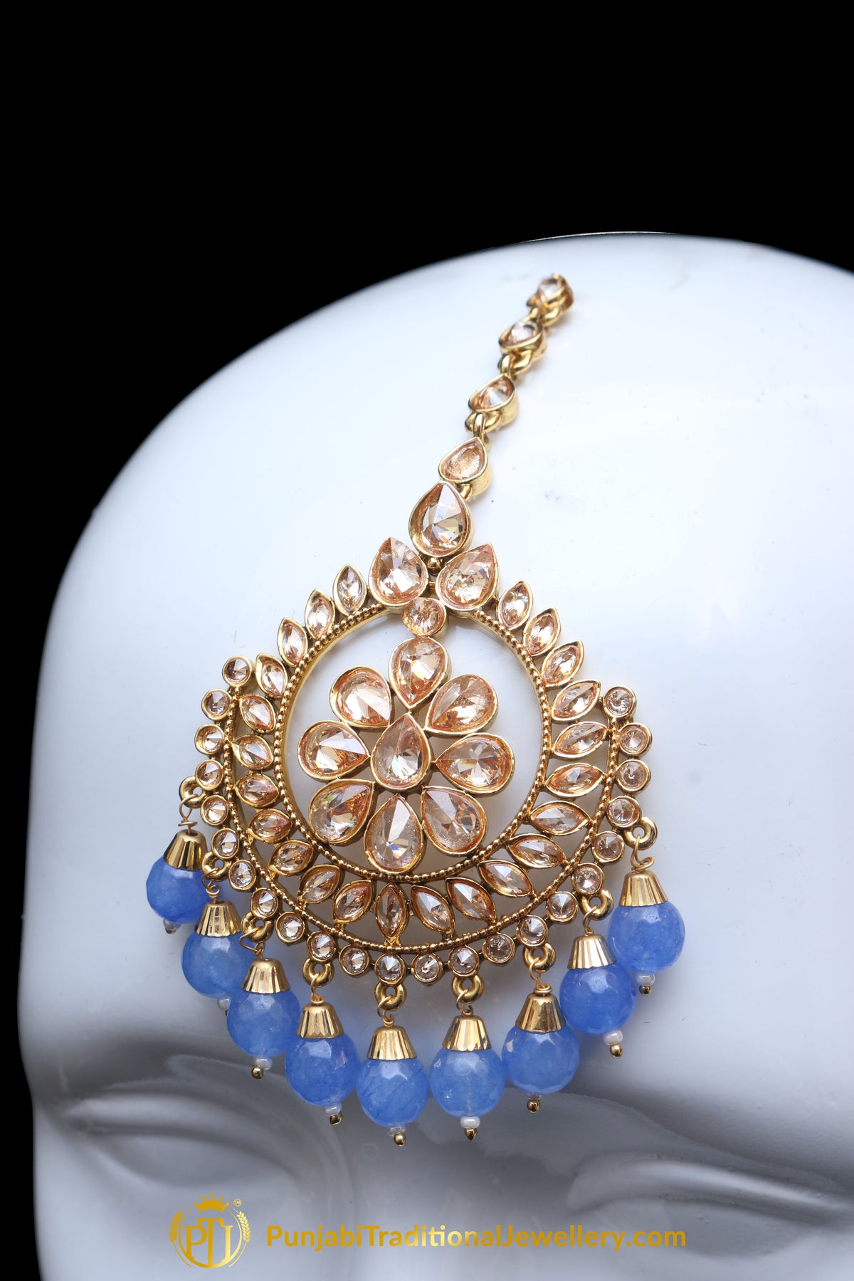 Firozi Champagne Stone Earring Tikka Set By Punjabi Traditional Jewellery