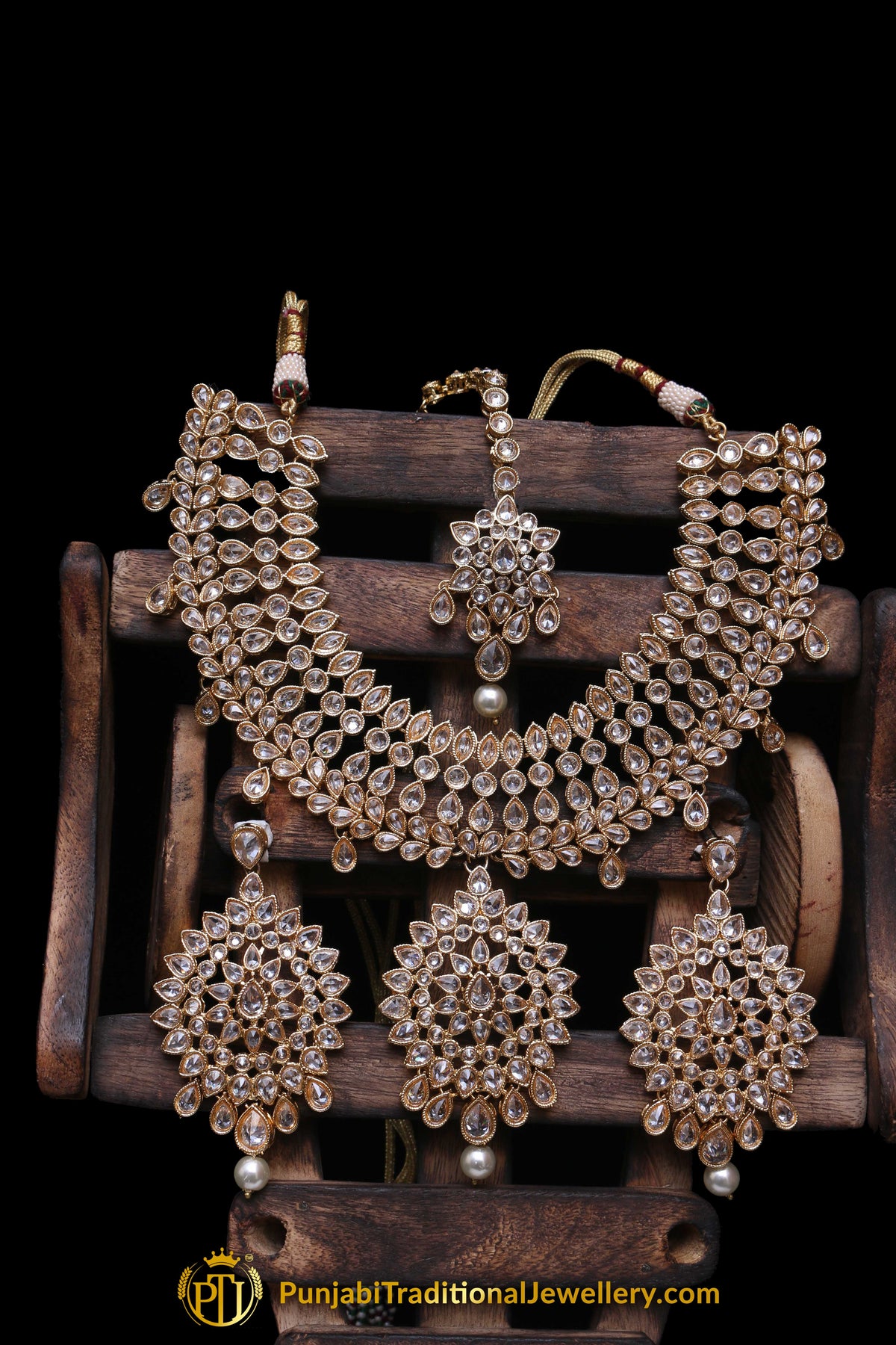 Golden Champagne Stone Pearl Necklace Set By Punjabi Traditional Jewellery