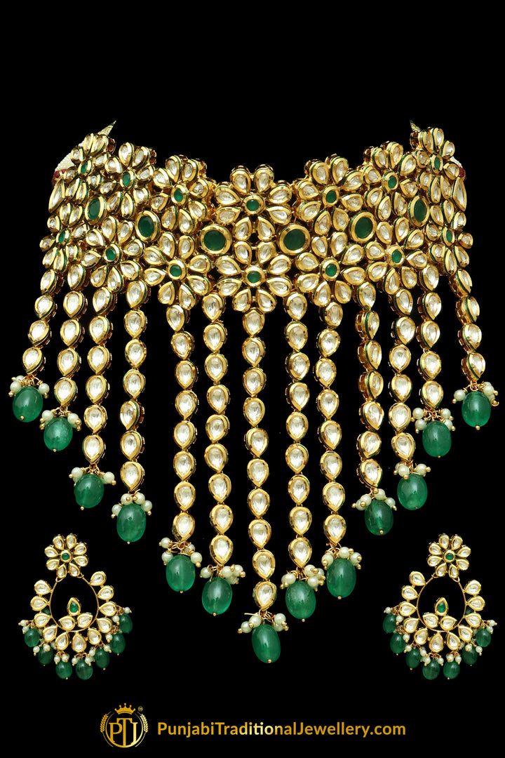 Green Pearl & Kundan Choker Necklace Set By Punjabi Traditional Jewellery