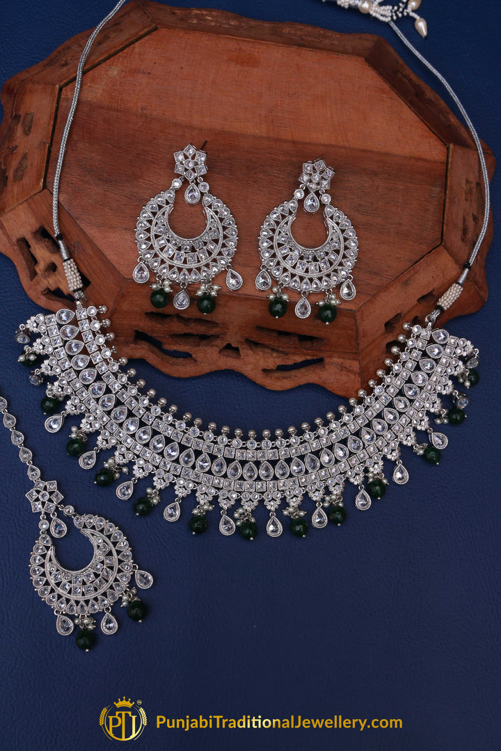 Green Polki Necklace Set By Punjabi Traditional Jewellery