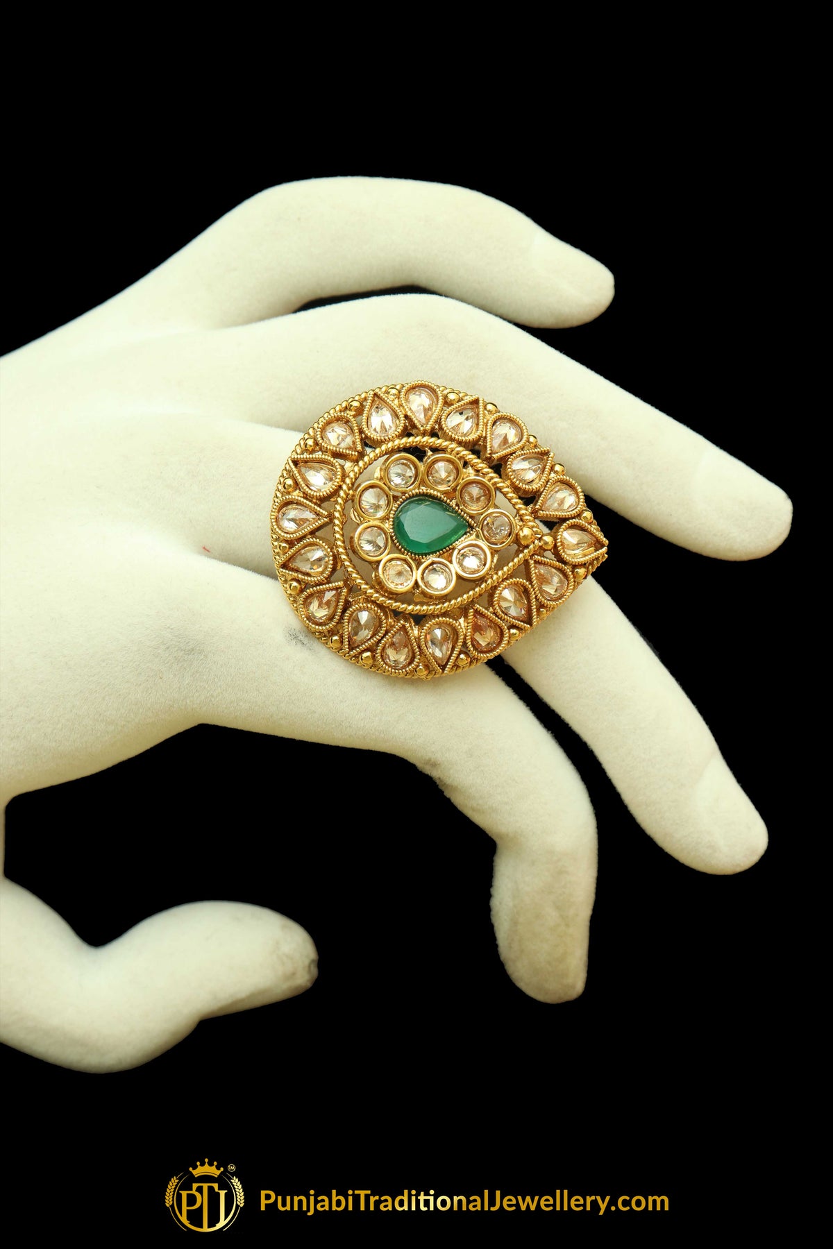 Green Champagne Stone Ring By Punjabi Traditional Jewellery