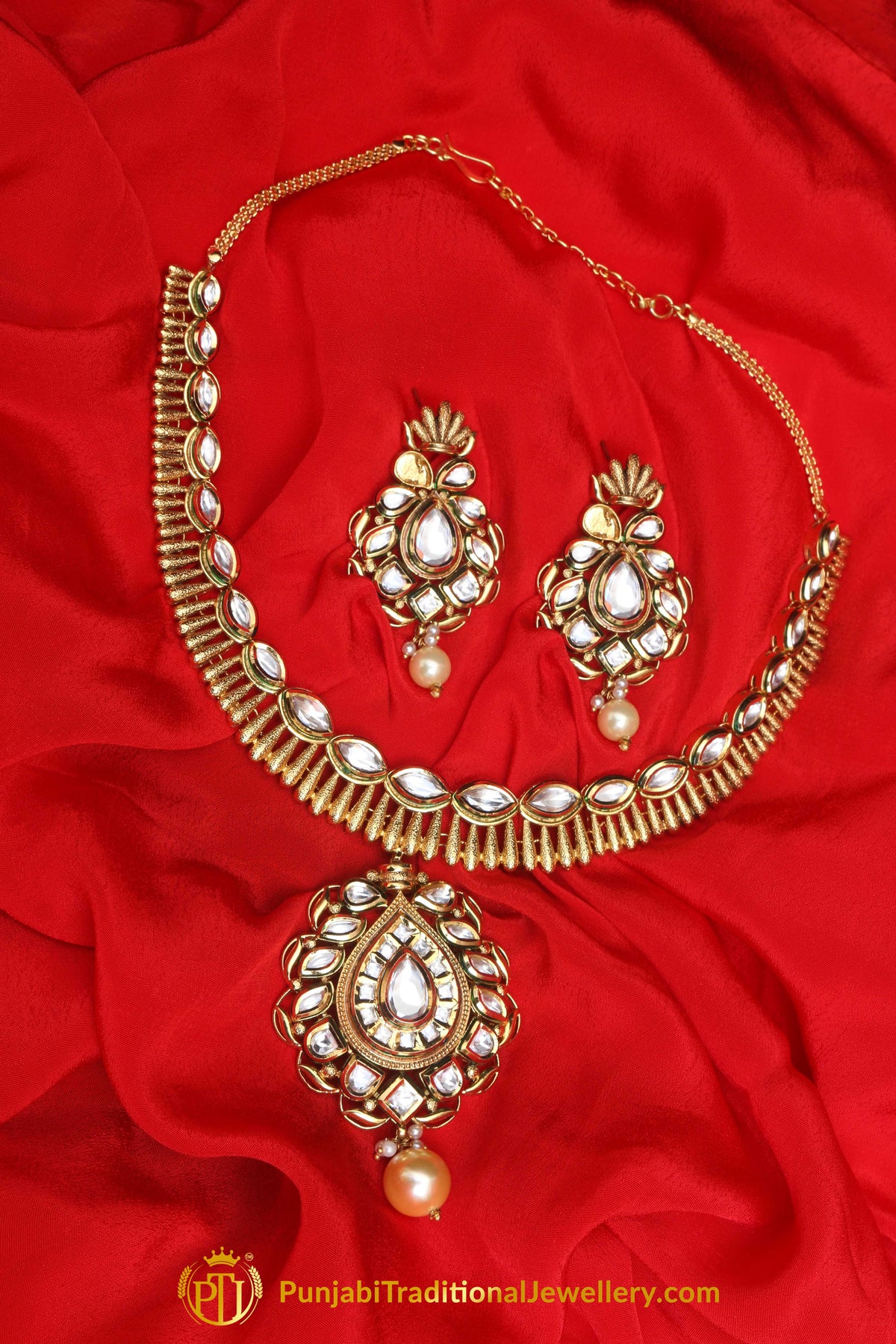 Gold Plated With Kundan Necklace Set By Punjabi Traditional Jewellery