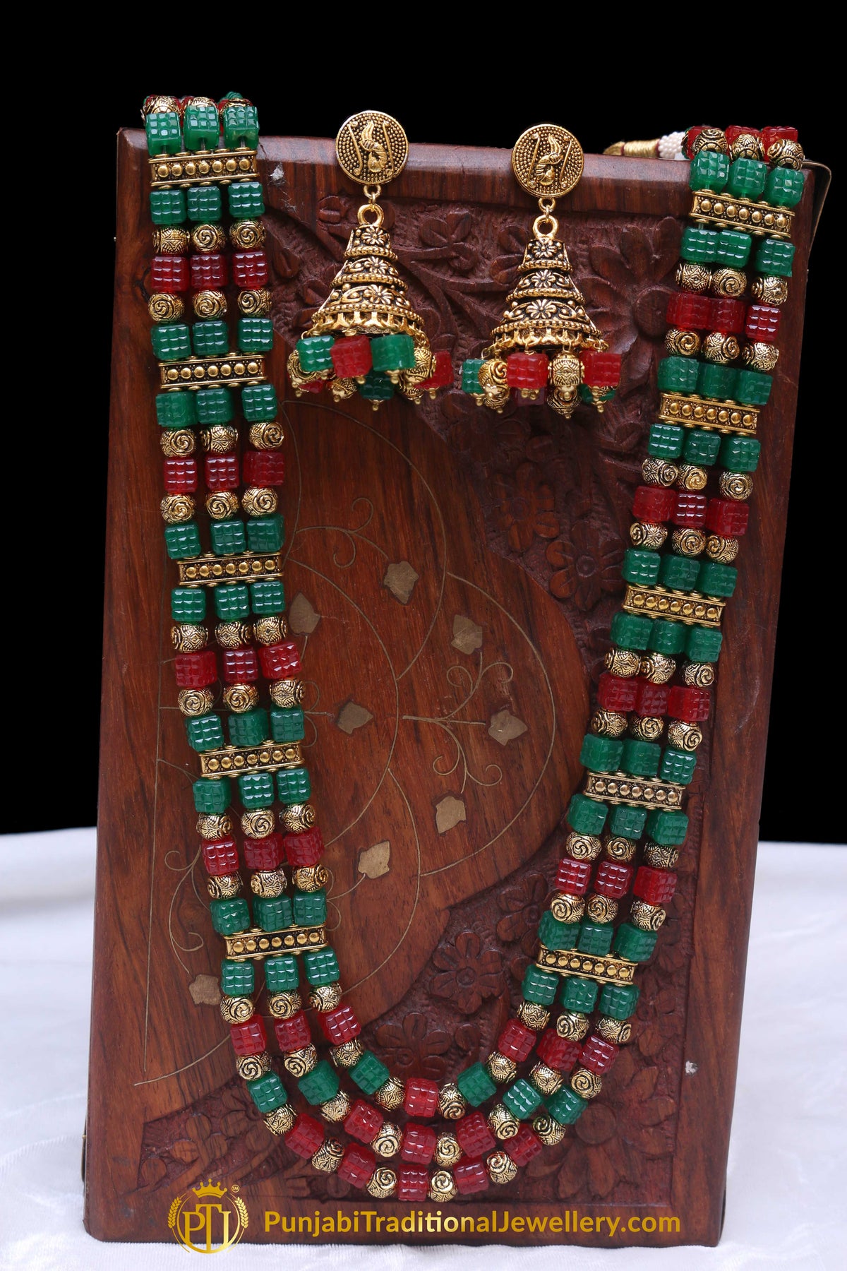 Maroon Green Antique Gold Necklace Set By Punjabi Traditional Jewellery