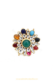 Gold Finished Navratan Kundan Ring By PTJ