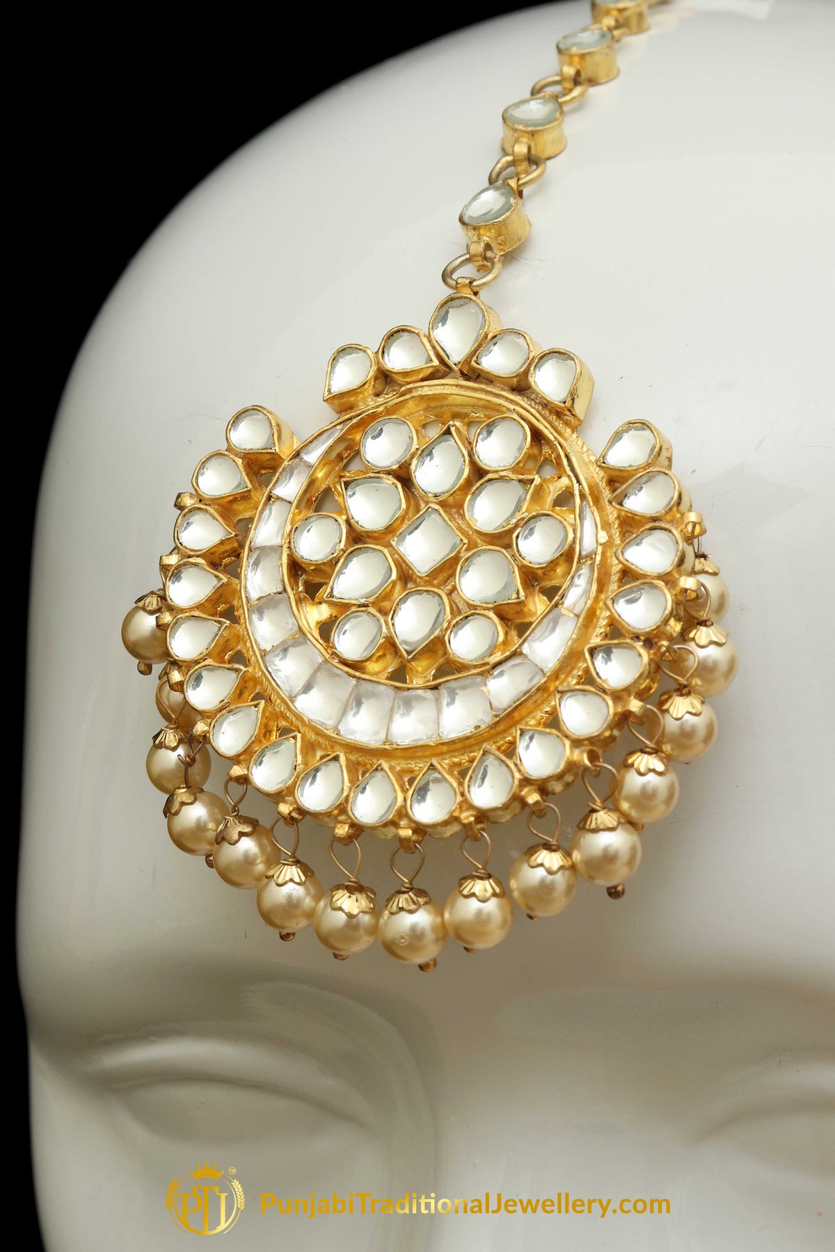 Golden Kundan Pearl Earring Tikka Set | Punjabi Traditional Jewellery Exclusive