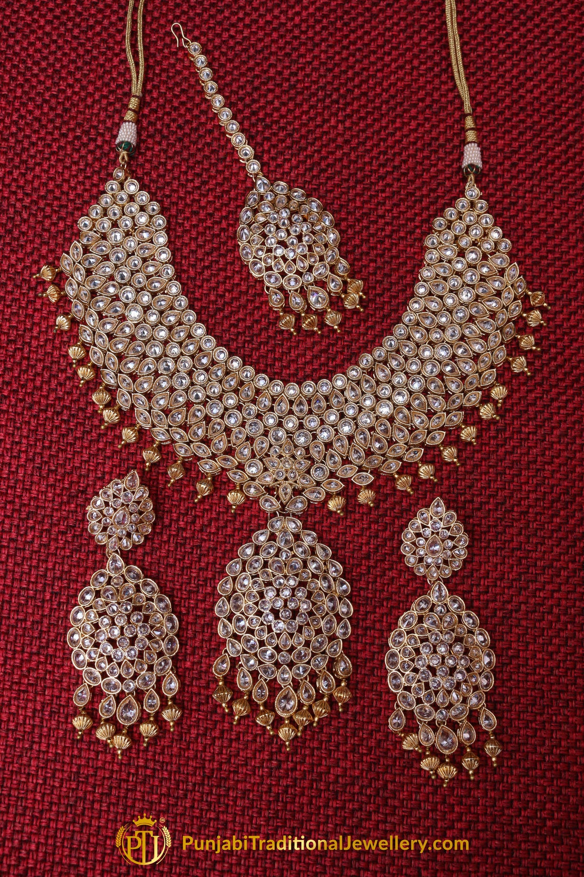Golden Polki Necklace Set By Punjabi Traditional Jewellery