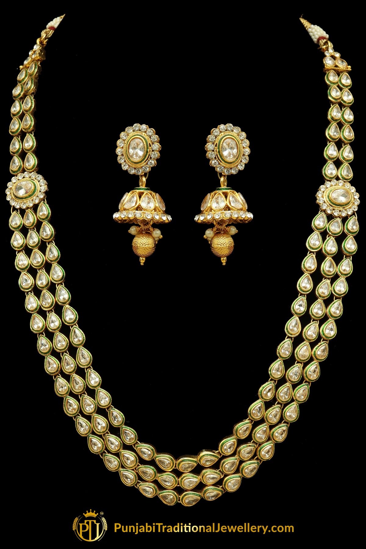 Silver Polki Necklace Set By Punjabi Traditional Jewellery