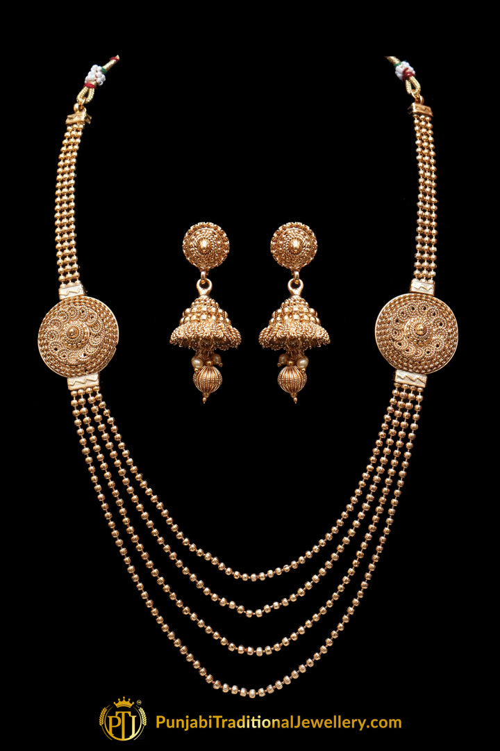 Golden Antique Gold Necklace Set By Punjabi Traditional Jewellery