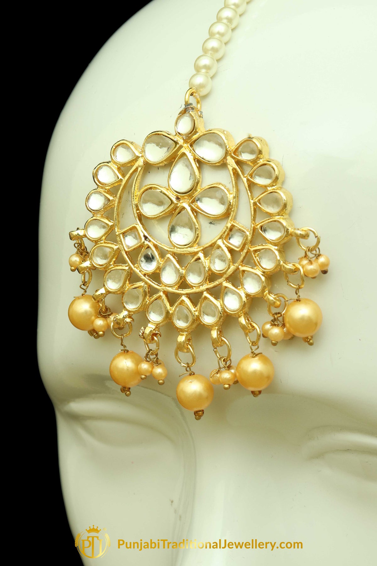 Golden Kundan Earring Tikka Set By Punjabi Traditional Jewellery