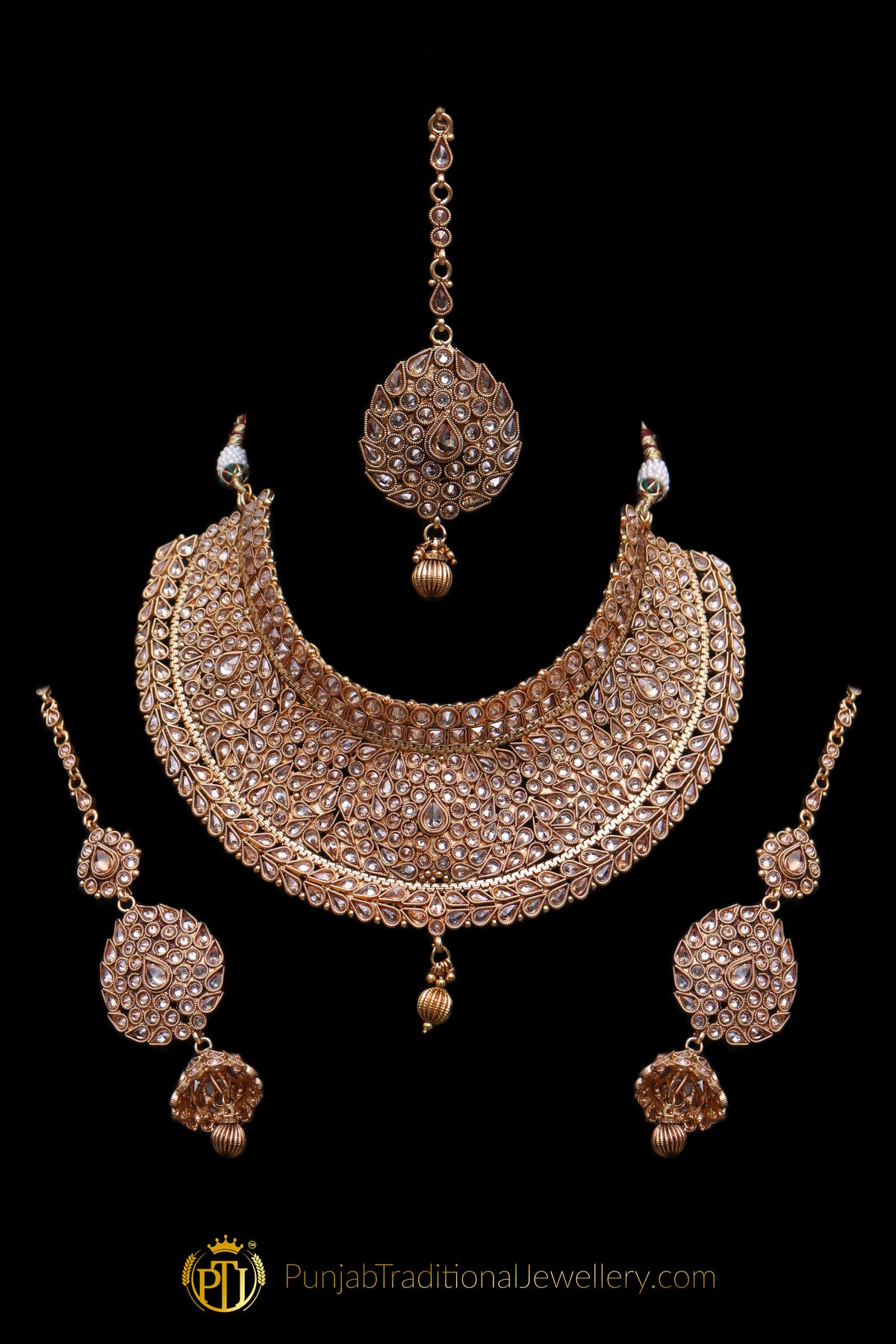 Gold Plated Polki Choker Necklace Set By Punjabi Traditional Jewellery