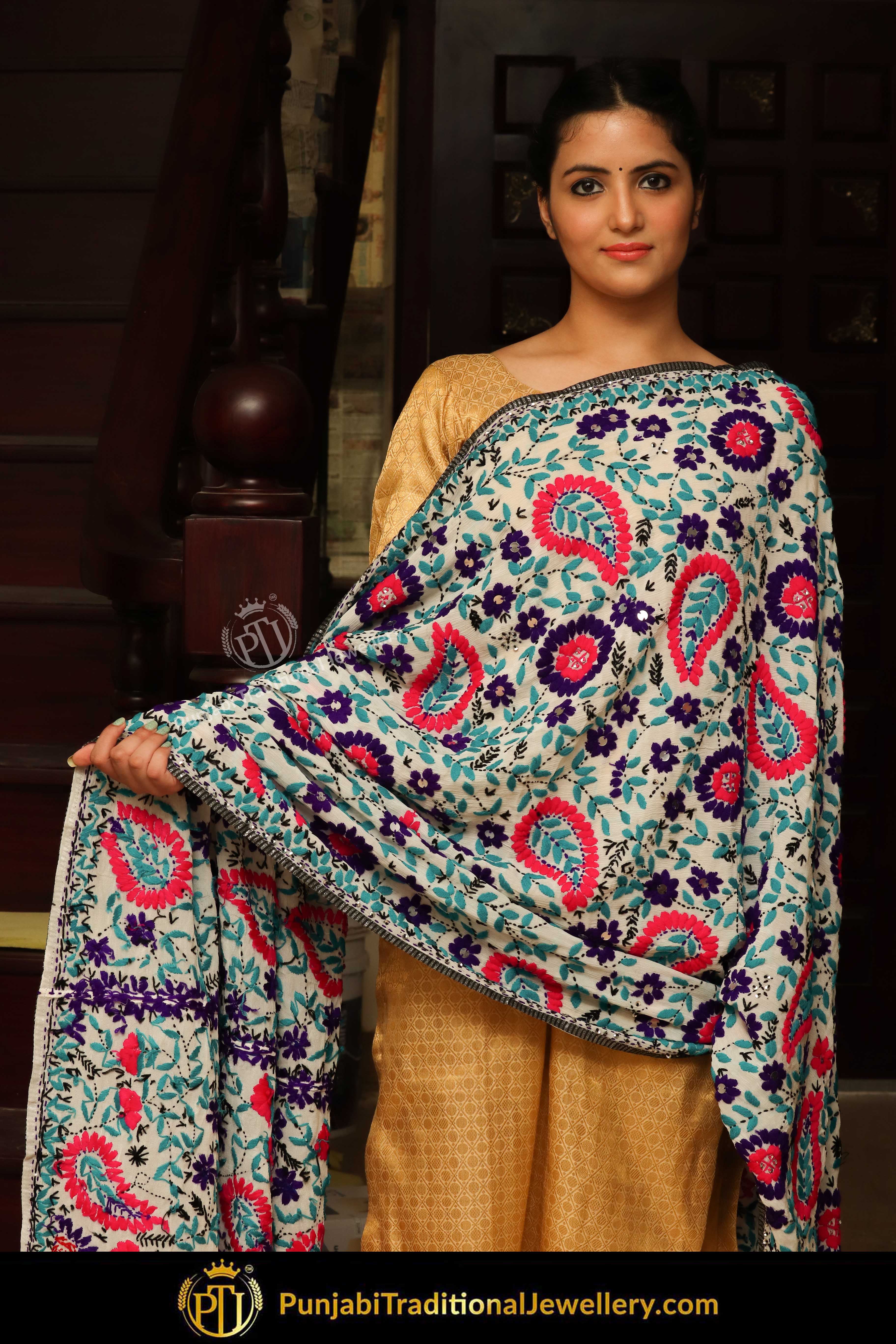 Multi Color Pure Phulkari Dupatta By Punjabi Traditional Jewellery
