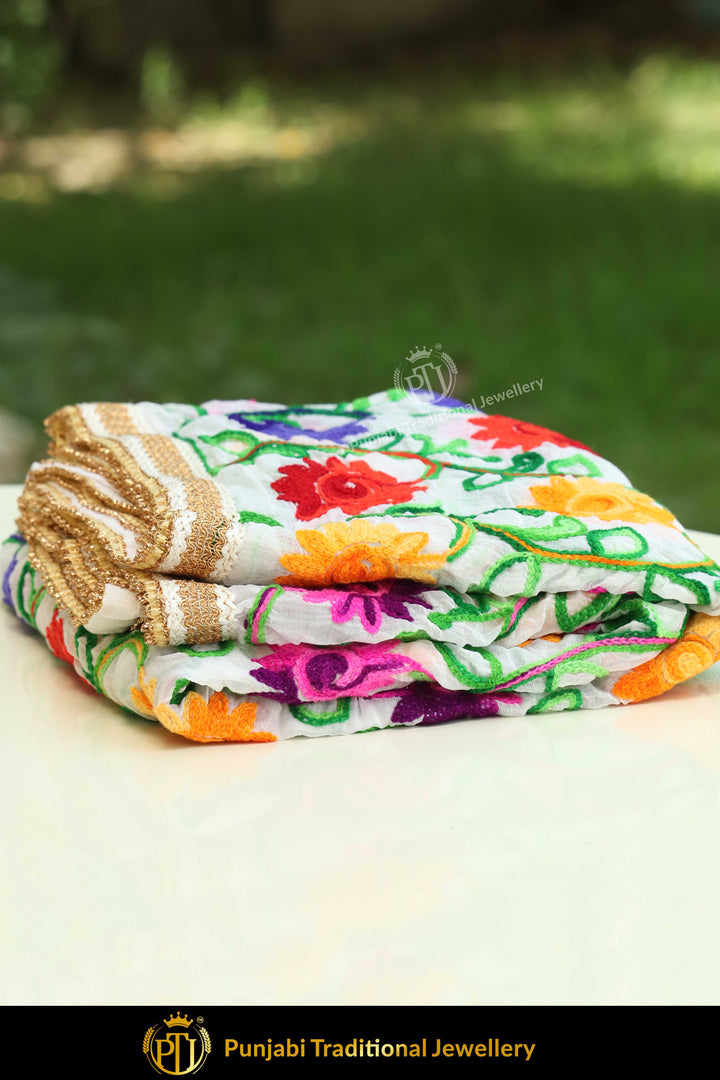 Green Color Pure Phulkari Dupatta By Punjabi Traditional Jewellery