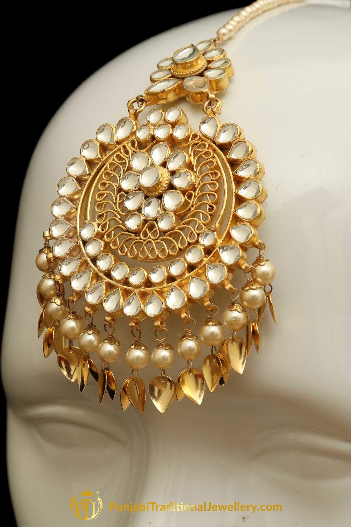 Golden Kundan Pippal Patti Earring Tikka Set | Punjabi Traditional Jewellery Exclusive