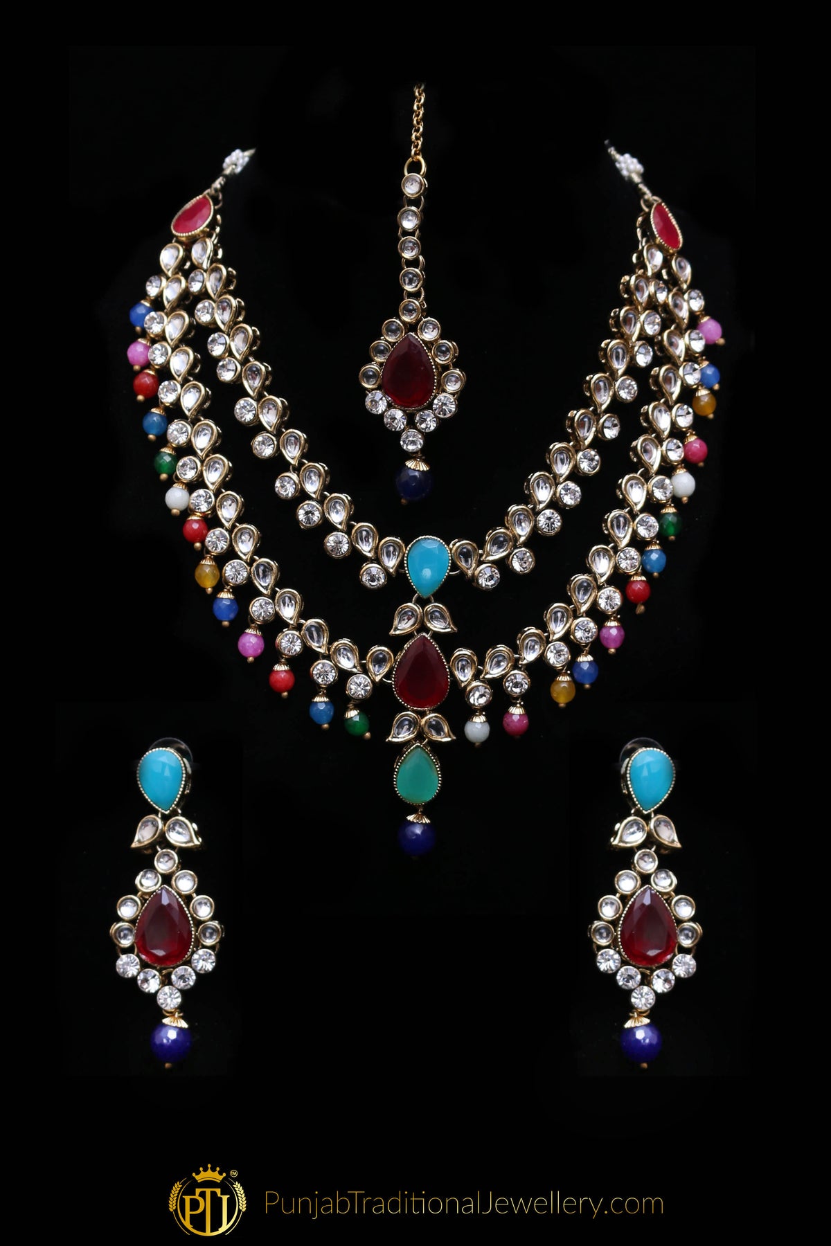 Multi Kundan Necklace Set By Punjabi Traditional Jewellery