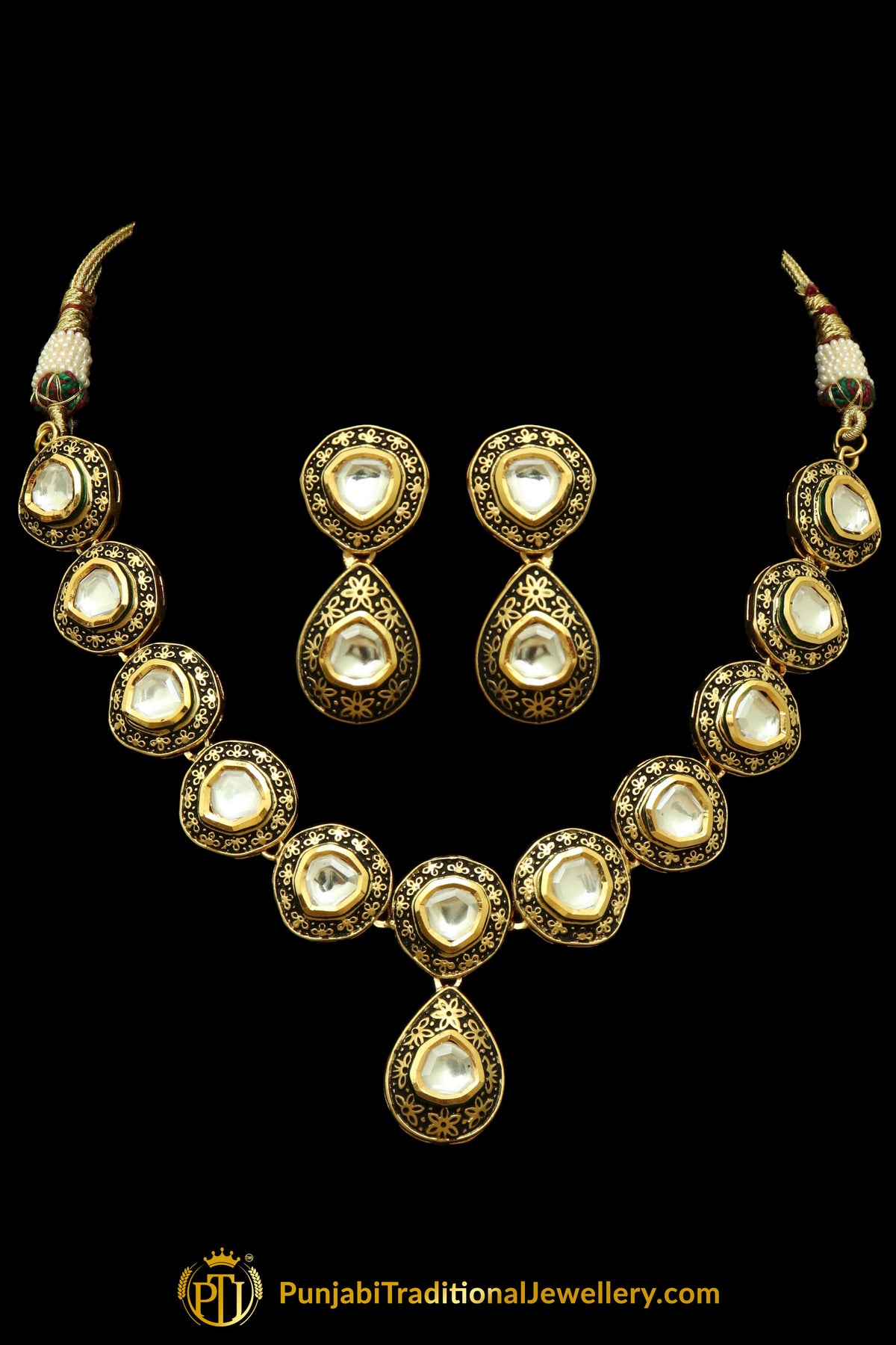 Antique Gold Finished Kundan Necklace Set By Punjabi Traditional Jewellery