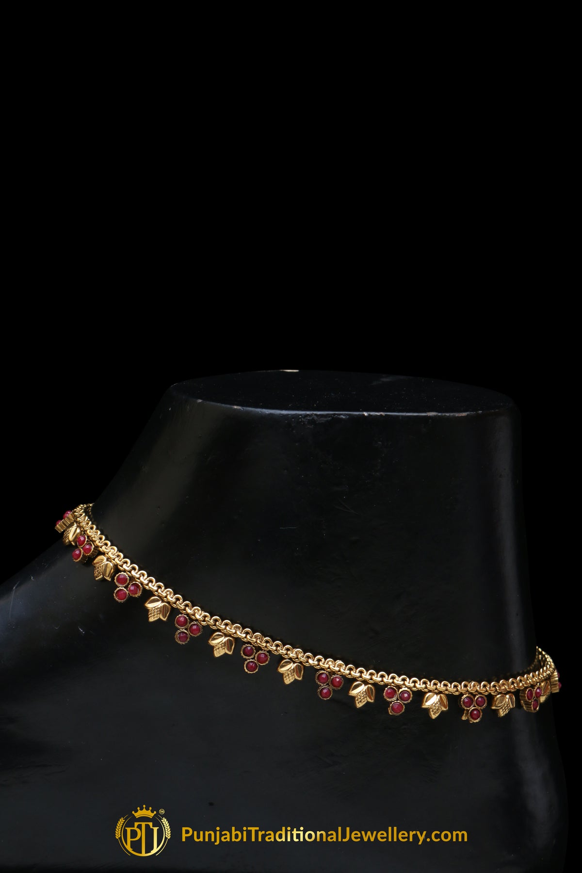 Maroon Polki Payal By Punjabi Traditional Jewellery