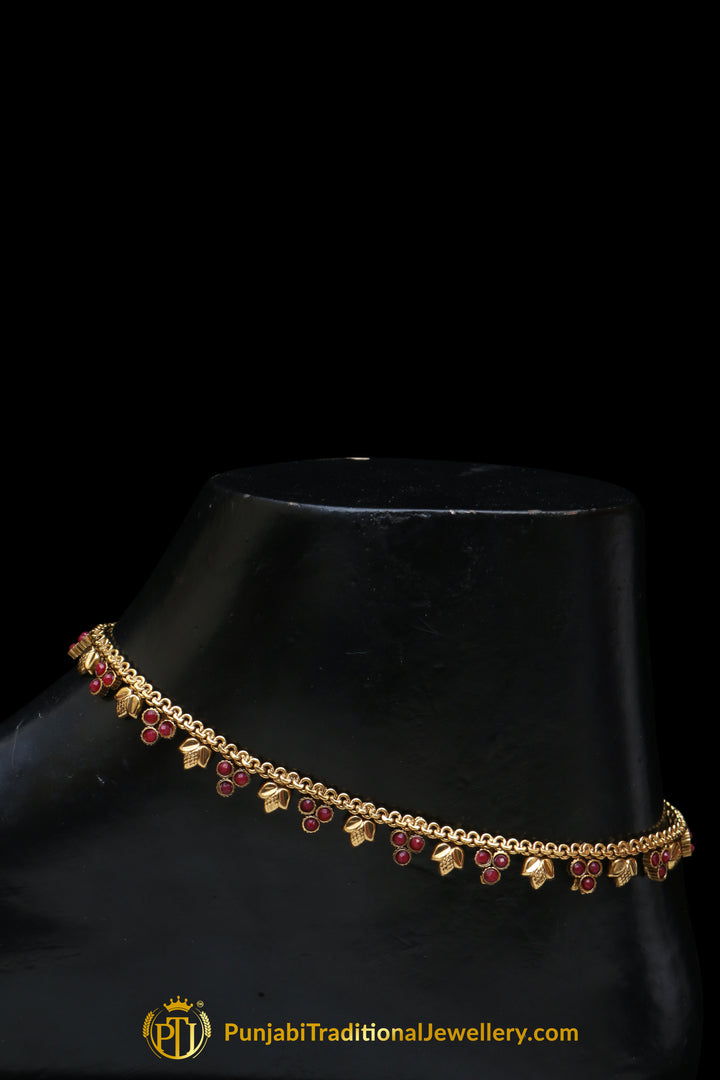 Maroon Polki Payal By Punjabi Traditional Jewellery