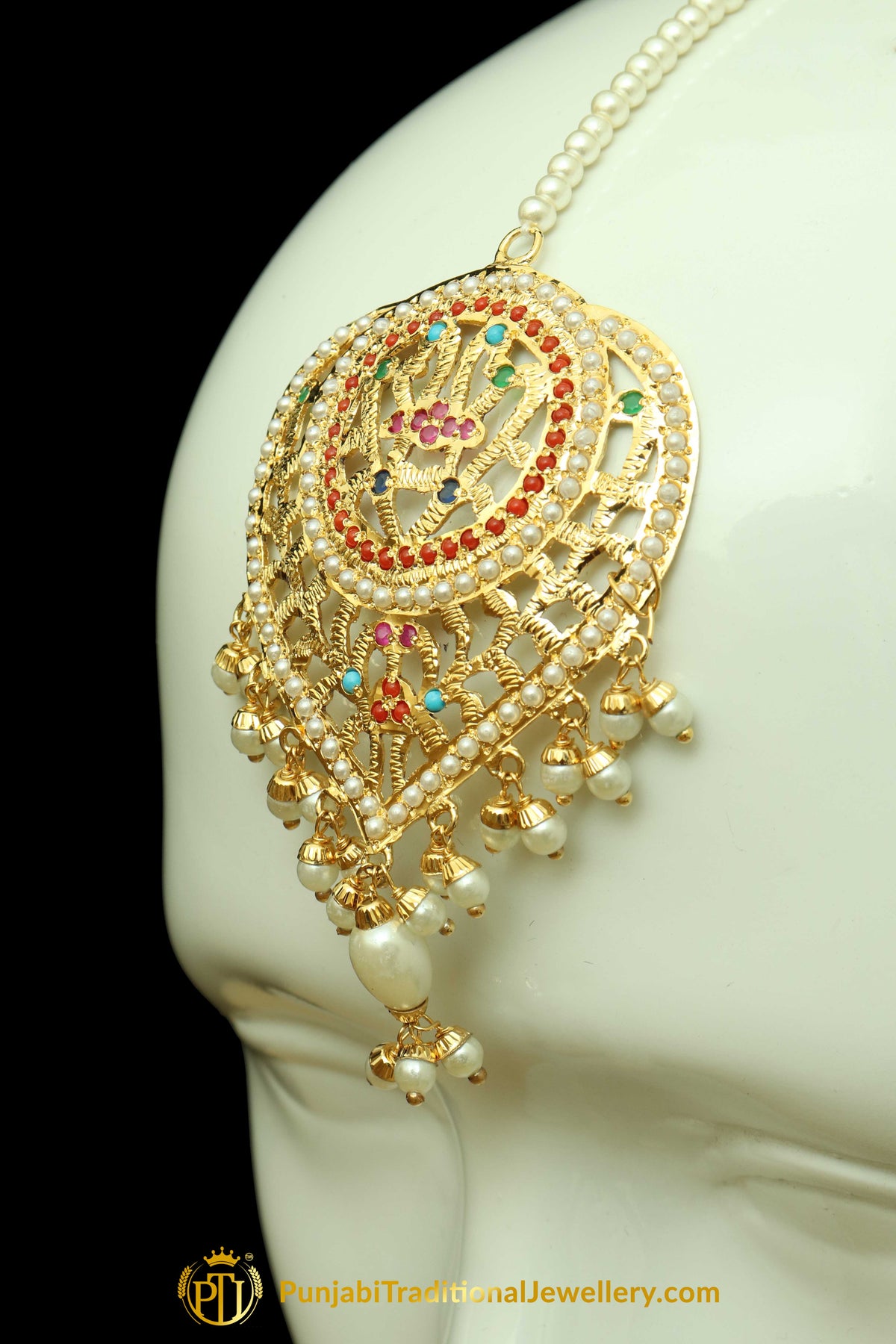 Multi Jadau Earrings Tikka Set By Punjabi Traditional Jewellery