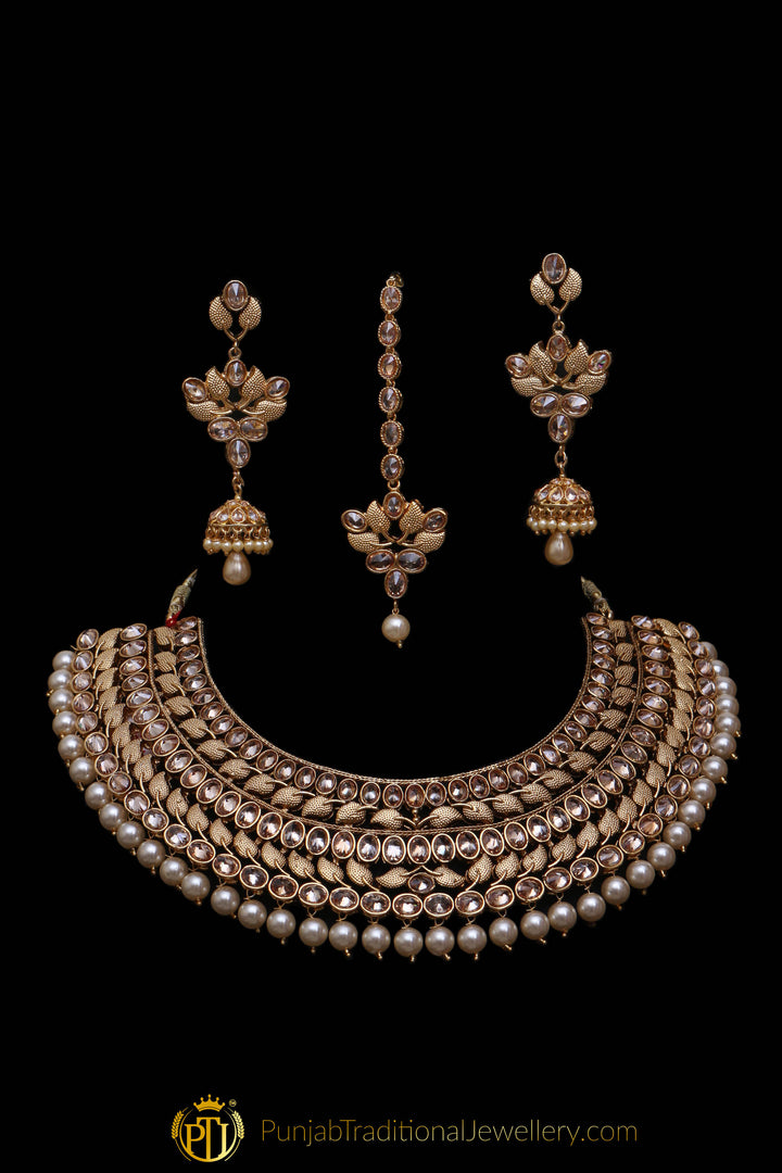 Choker Antique Gold Necklace Set By Punjabi Traditional Jewellery
