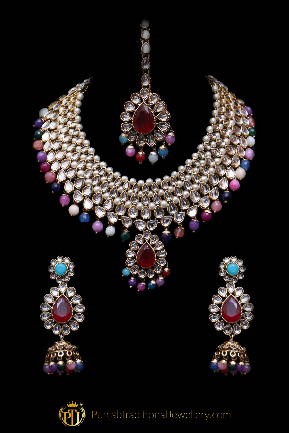 Multi Pearl Kundan Necklace Set By  Punjabi Traditional Jewellery