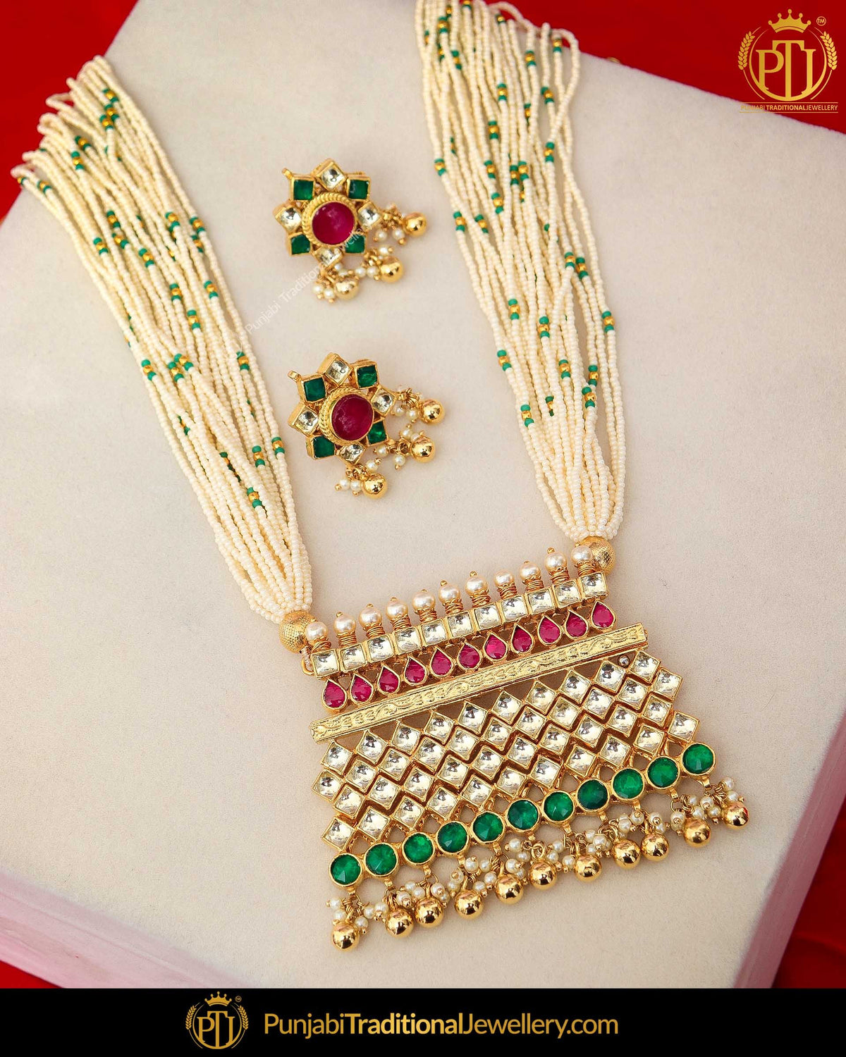 Rubby Emerald Kundan Pearl Necklace Set | Punjabi Traditional Jewellery Exclusive