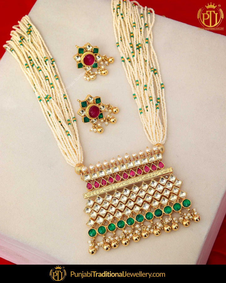 Rubby Emerald Kundan Pearl Necklace Set | Punjabi Traditional Jewellery Exclusive