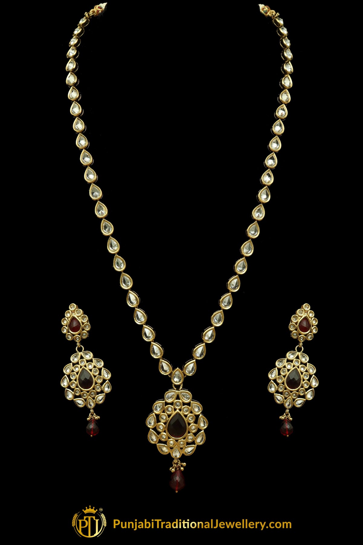 Red Polki Necklace Set By Punjabi Traditional Jewellery