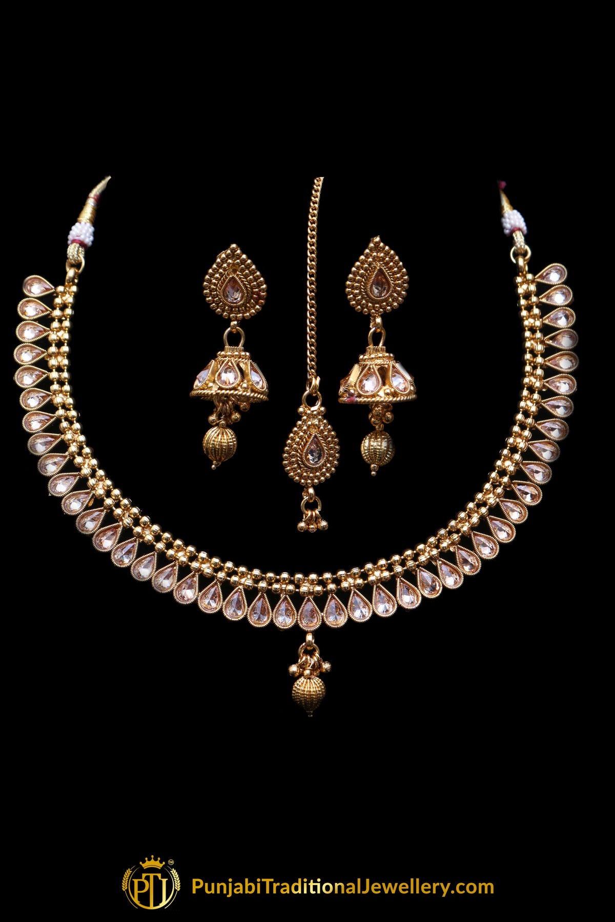 Golden Polki Necklace Set By Punjabi Traditional Jewellery