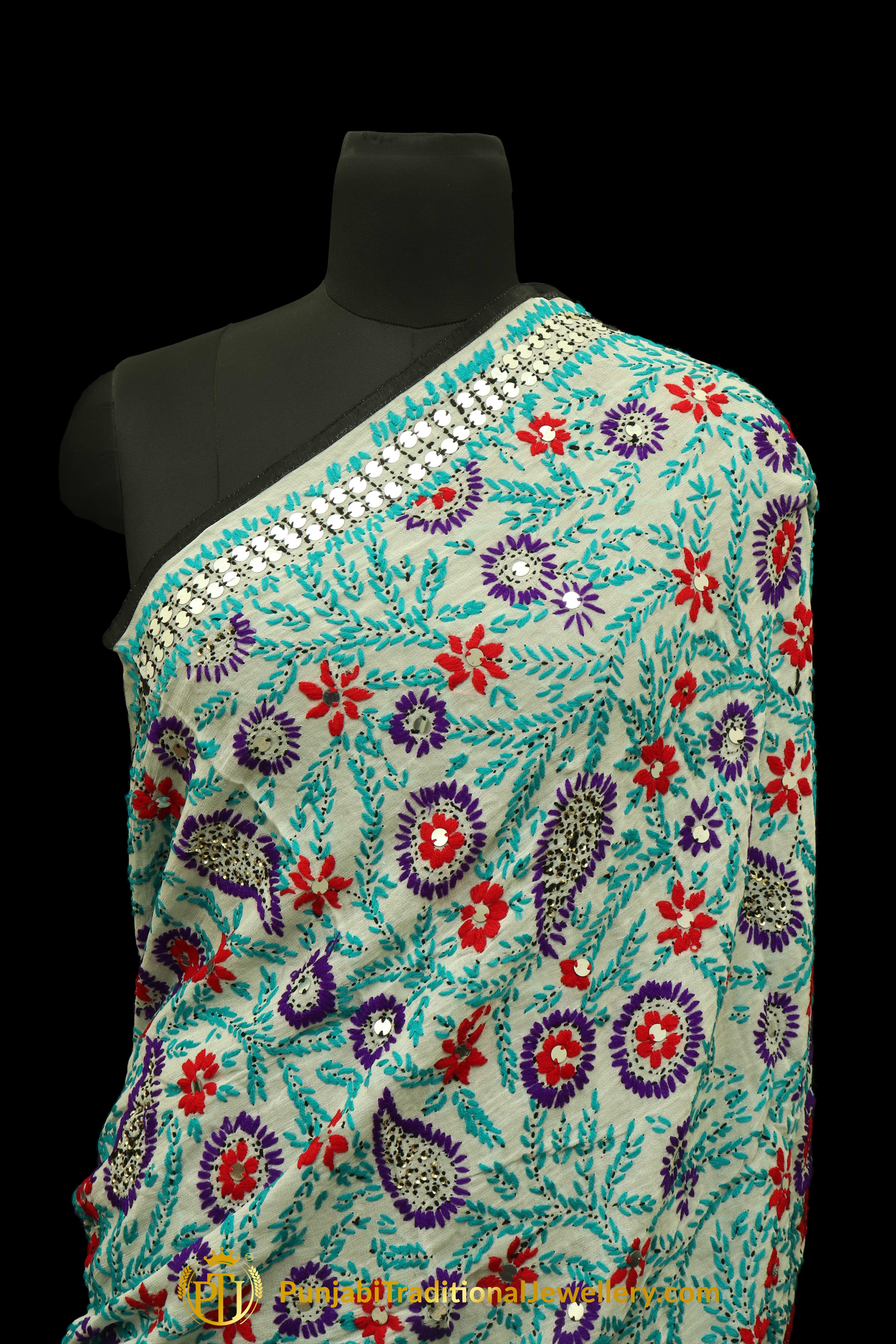 Multi Color Pure Phulkari Dupatta By Punjabi Traditional Jewellery