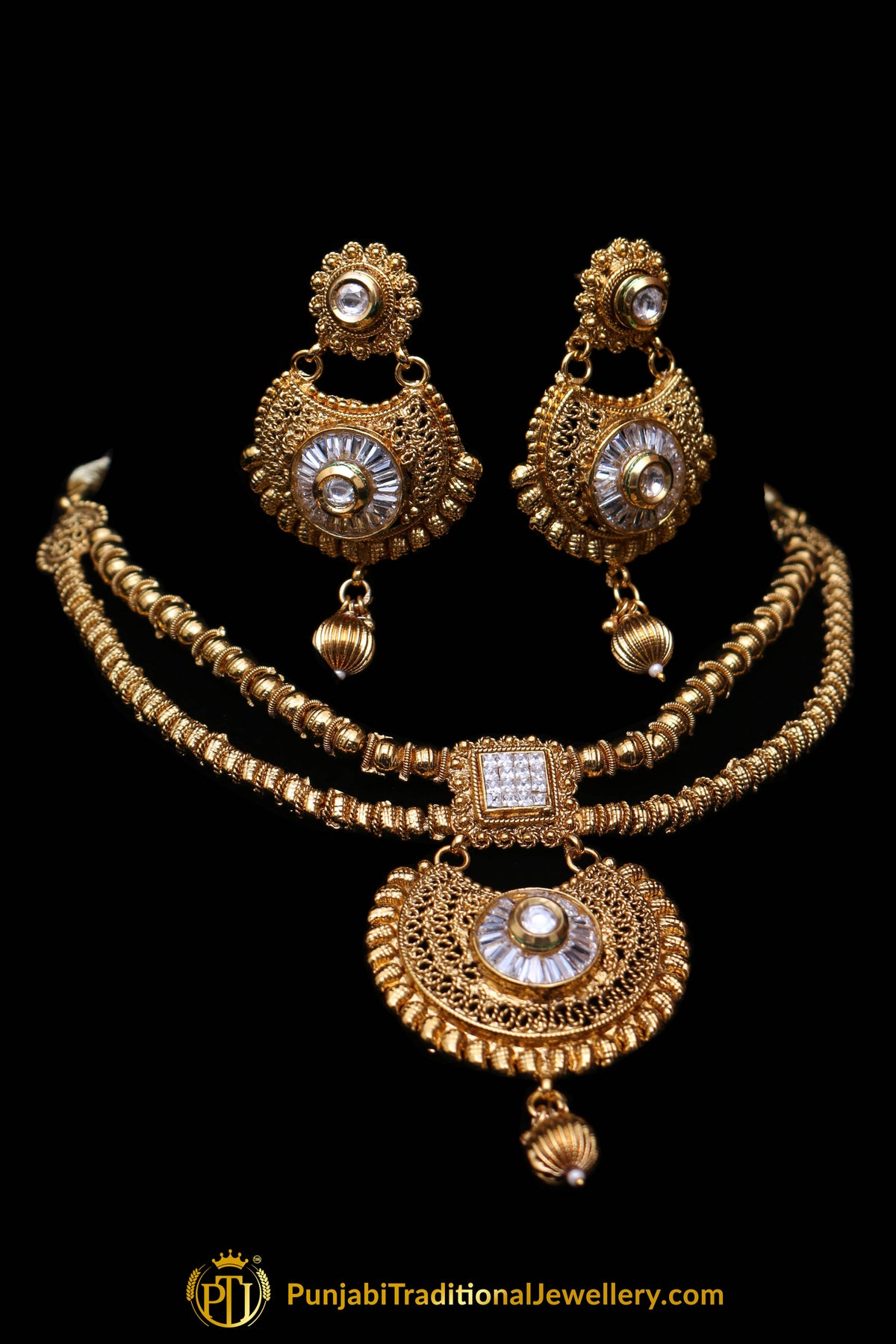 Moutjza Antique Gold Polki Necklace Set By Punjabi Traditional Jewellery