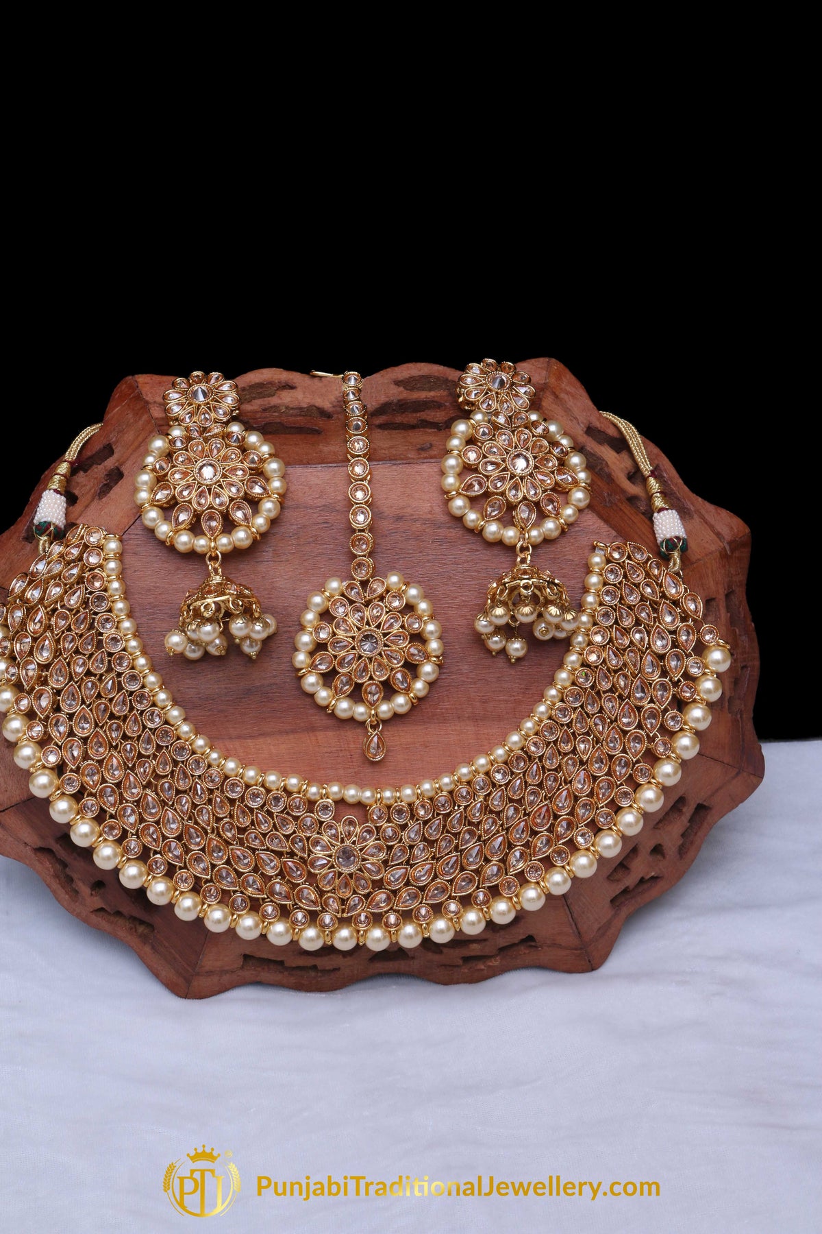 Pearl Champagne Stone Necklace Set By Punjabi Taditional Jewellery