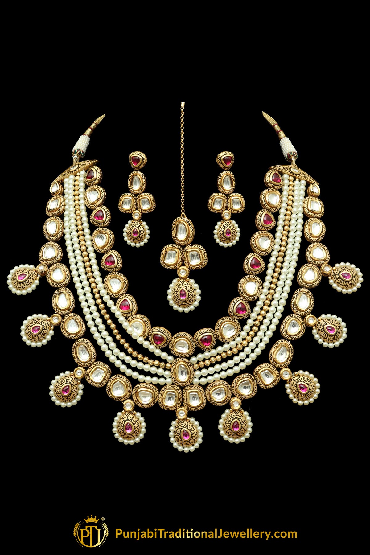 Rani Kundan Antique Matt Gold Necklace Set By Punjabi Taditional Jewellery