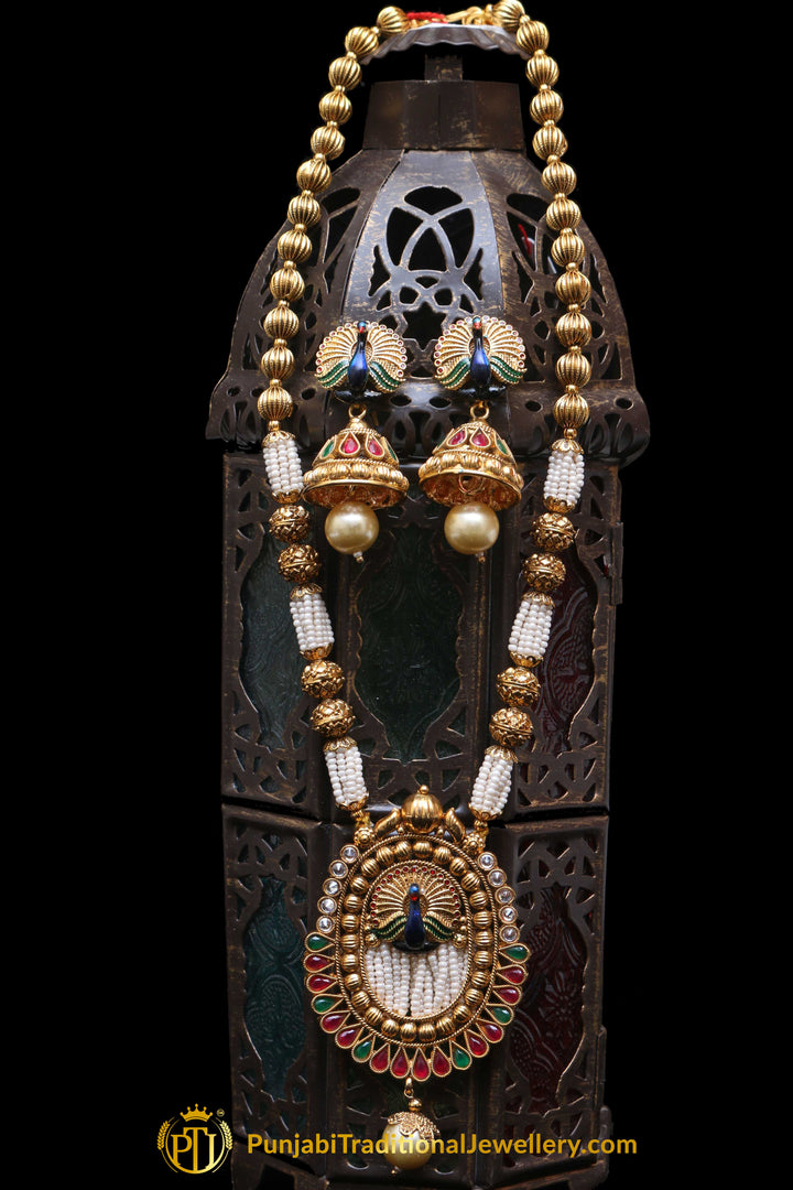 Red & Green Jodha Necklace Set By Punjabi Traditional Jewellery